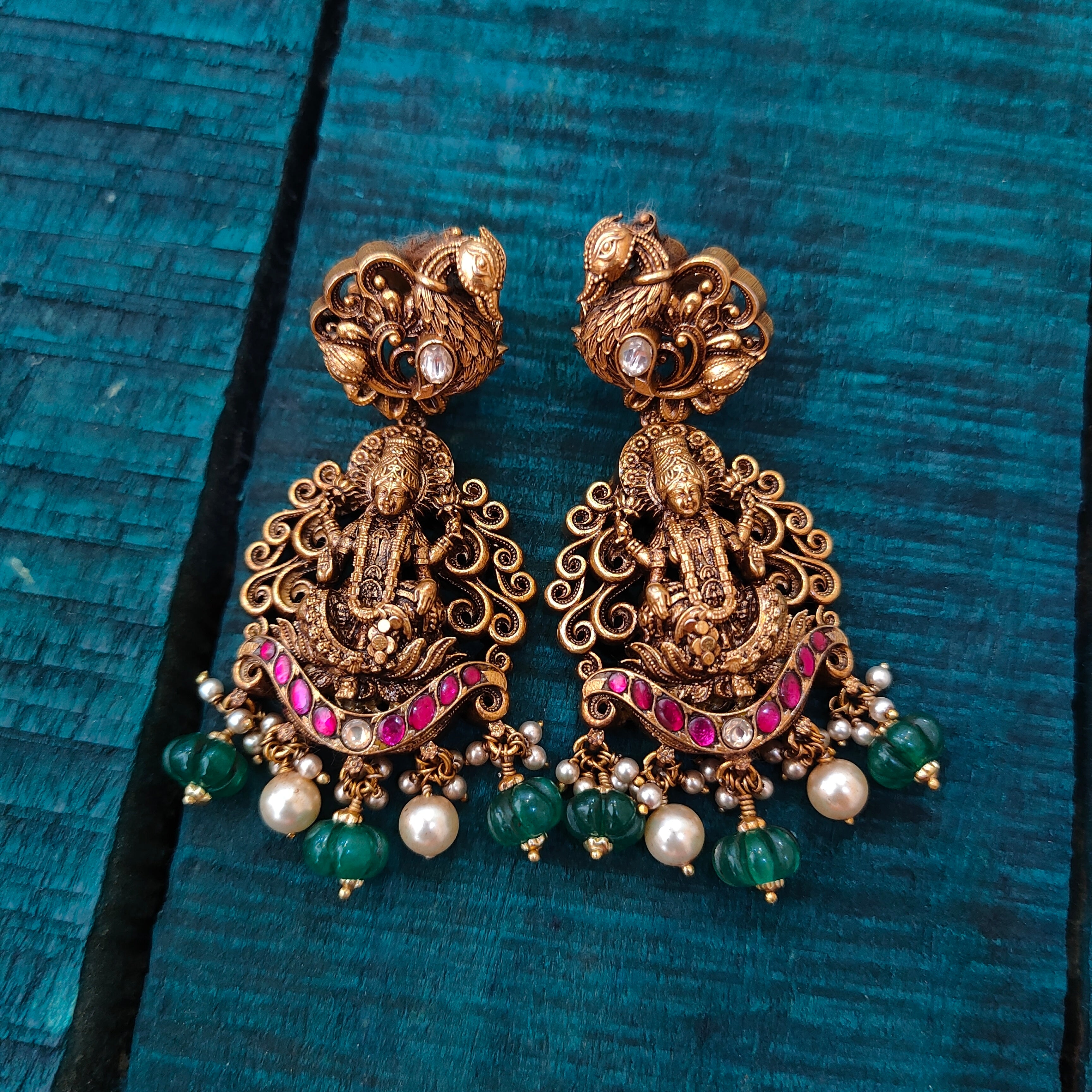 925 Silver Antique Lakshmi Earrings - 1435
