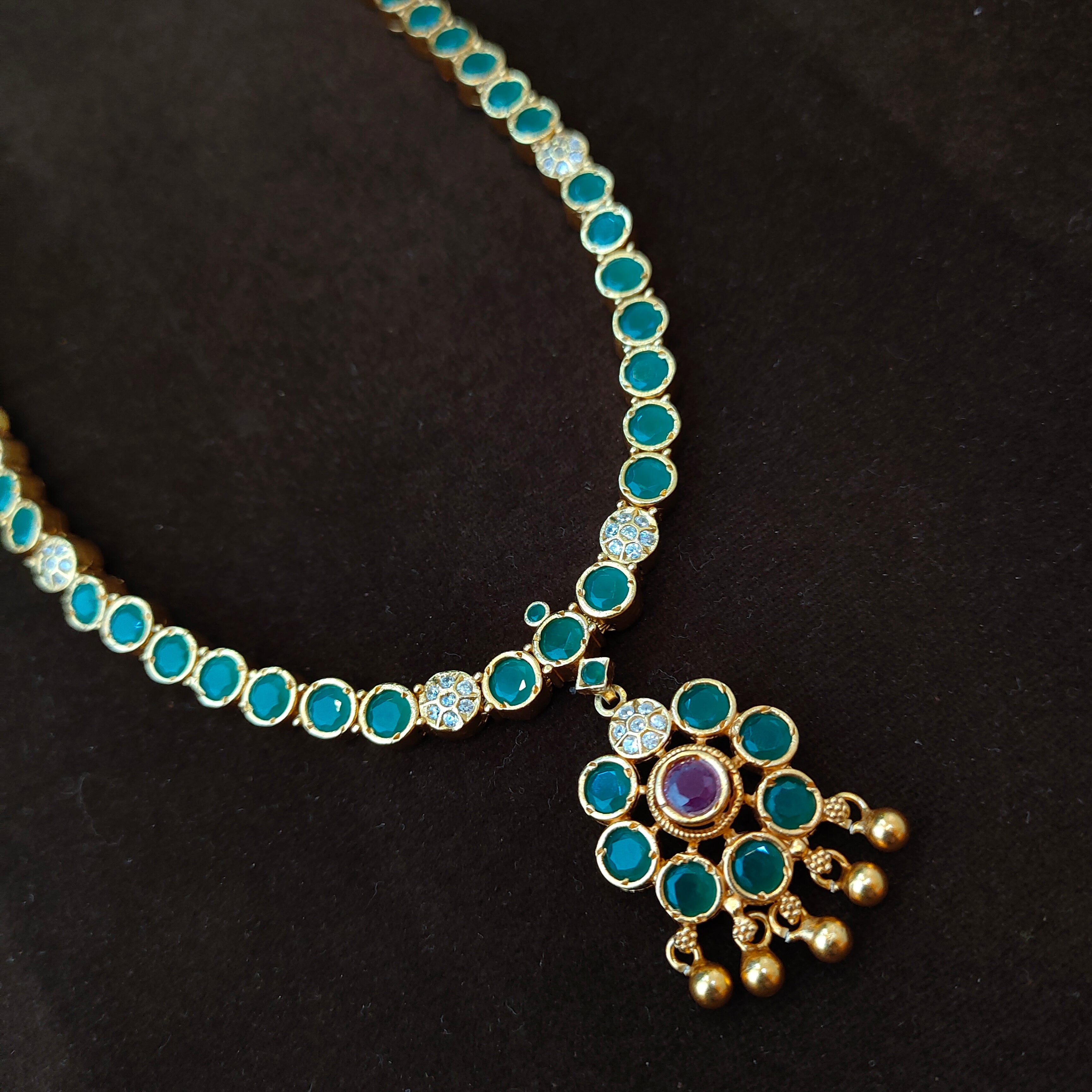 925 Silver Gold Plated Attigai Necklace set-1678