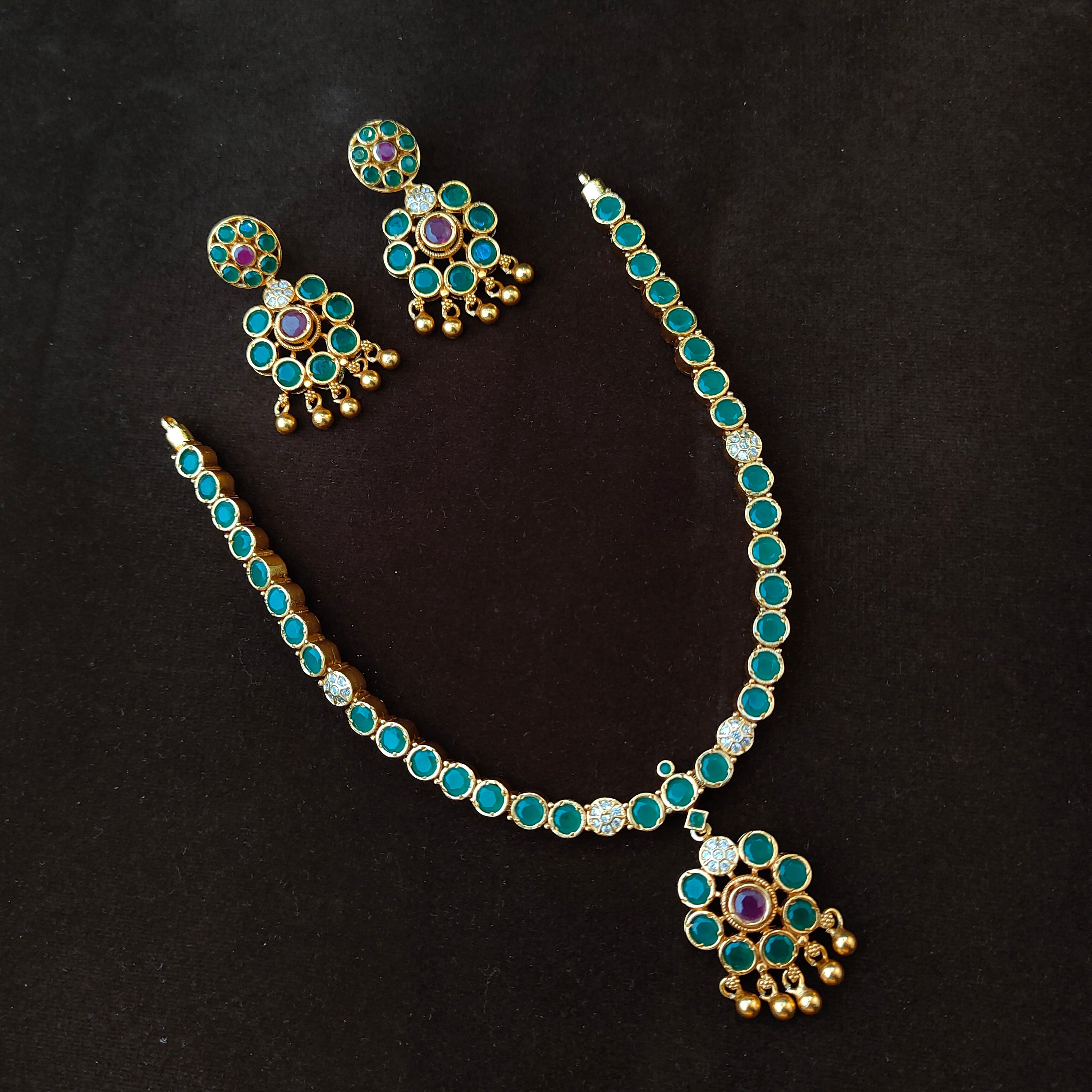 925 Silver Gold Plated Attigai Necklace set-1678