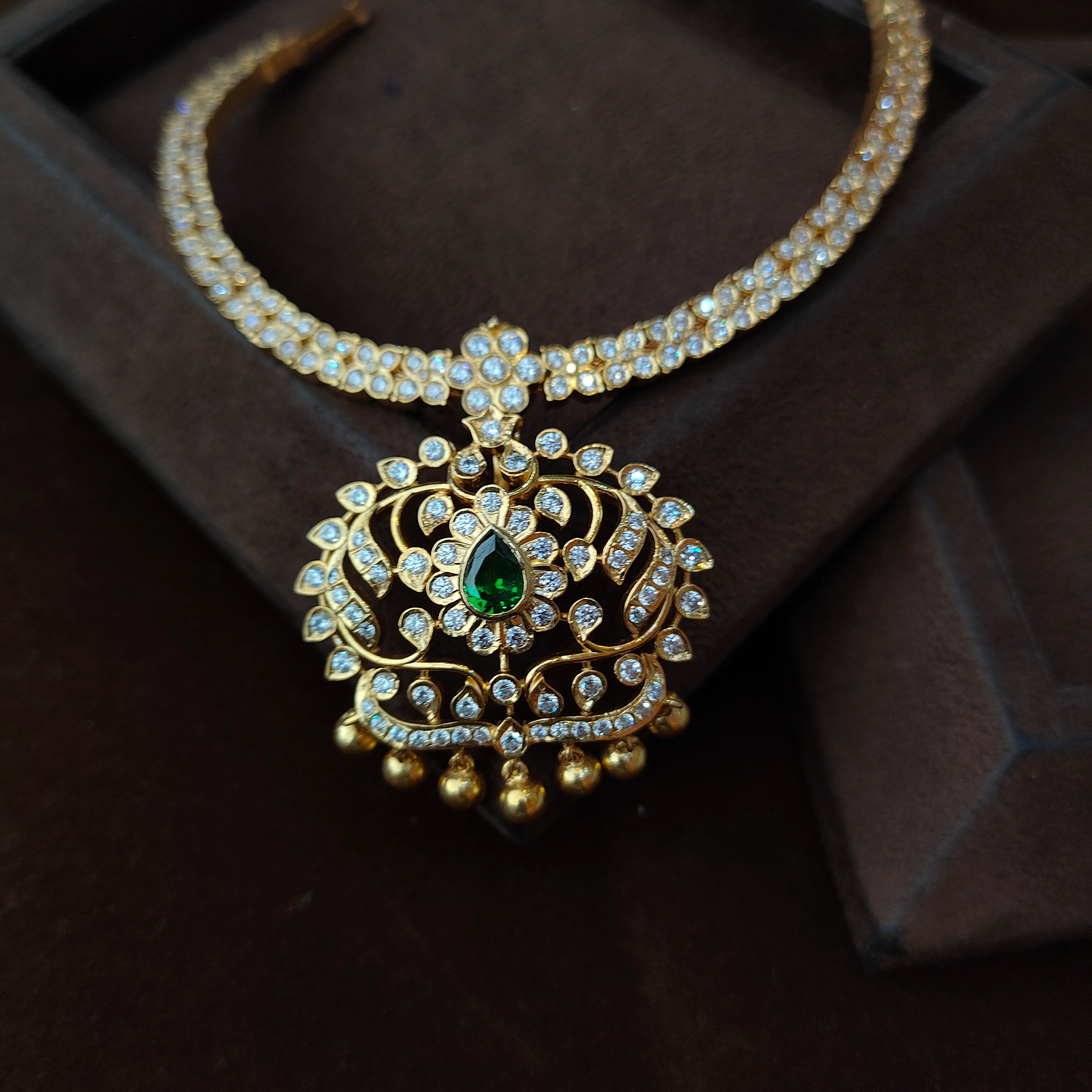 925 Gold plated Padmini Attigai Necklace set-5561 ( MADE TO ORDER )