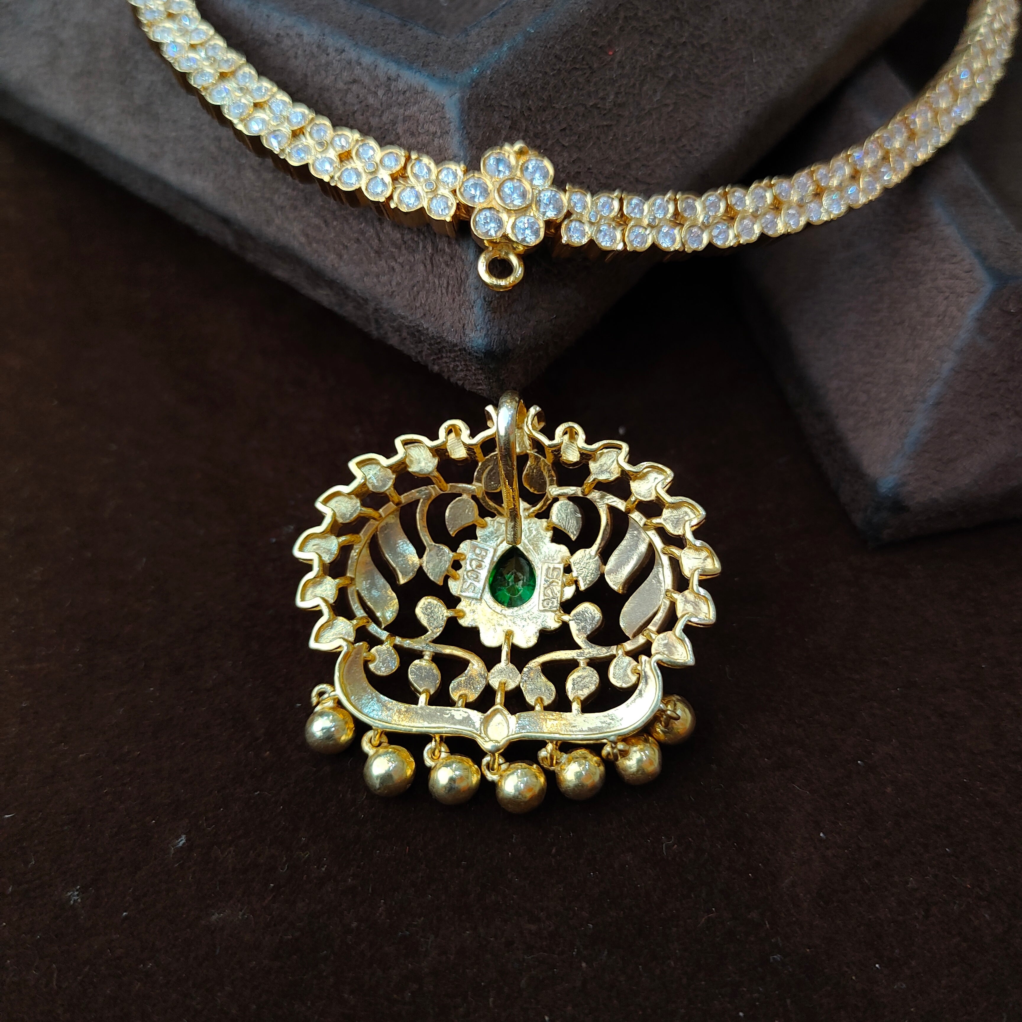 925 Gold plated Padmini Attigai Necklace set-5561 ( MADE TO ORDER )