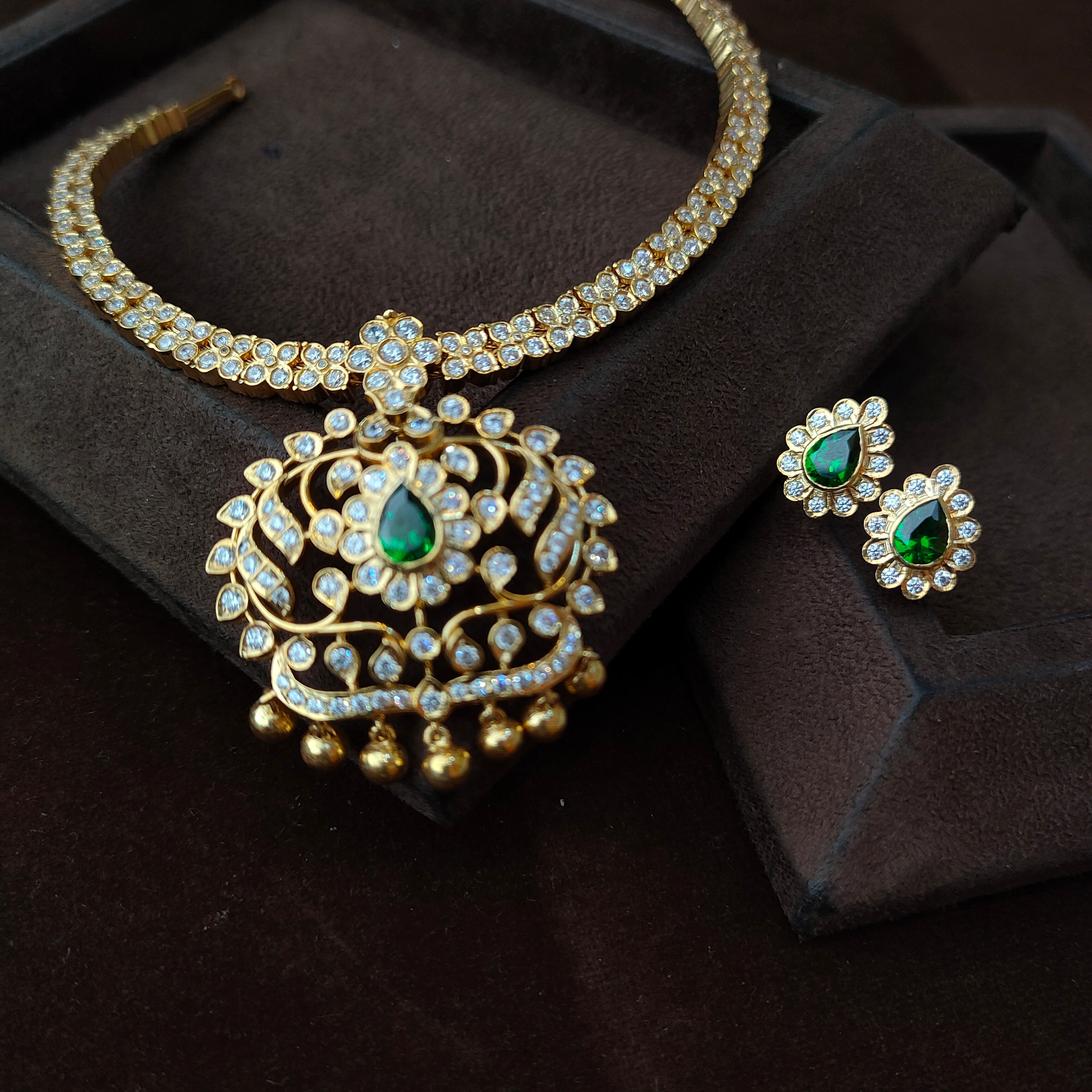 925 Gold plated Padmini Attigai Necklace set-5561 ( MADE TO ORDER )