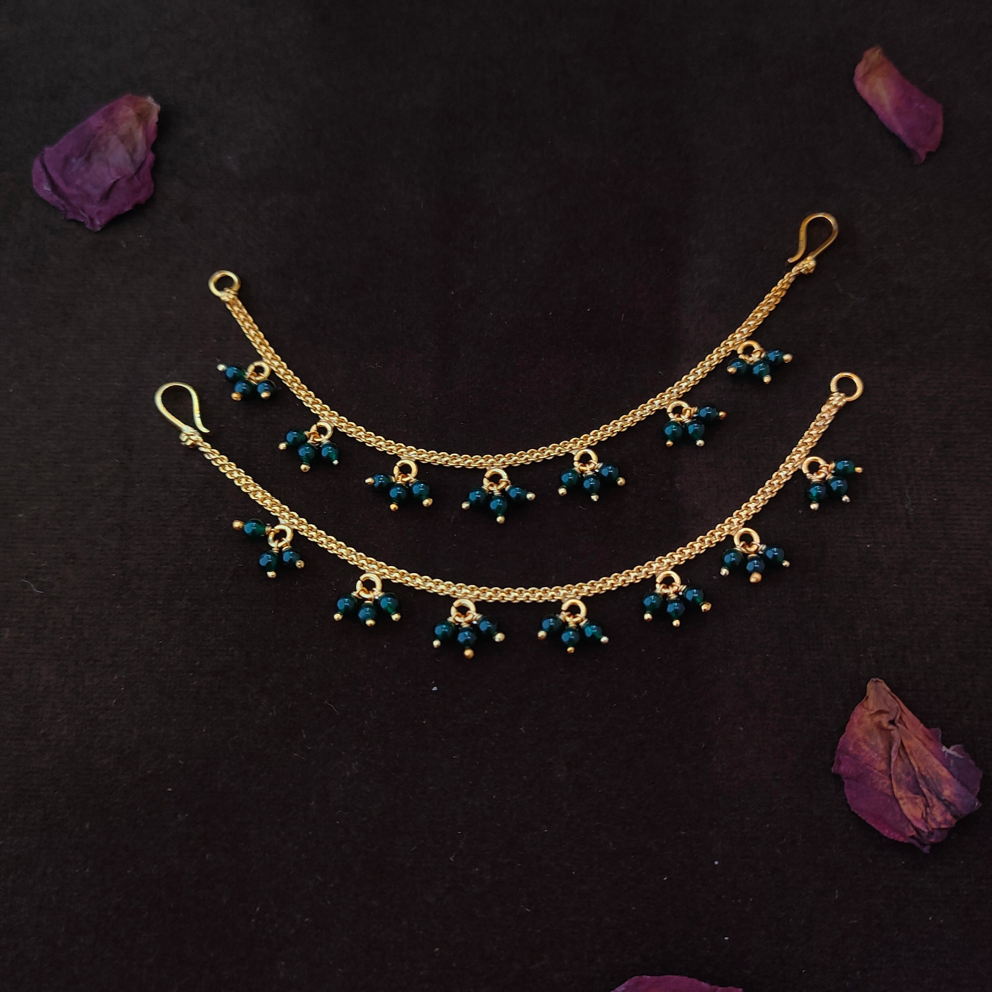 925 Silver Gold Plated Beads Earchain -1346