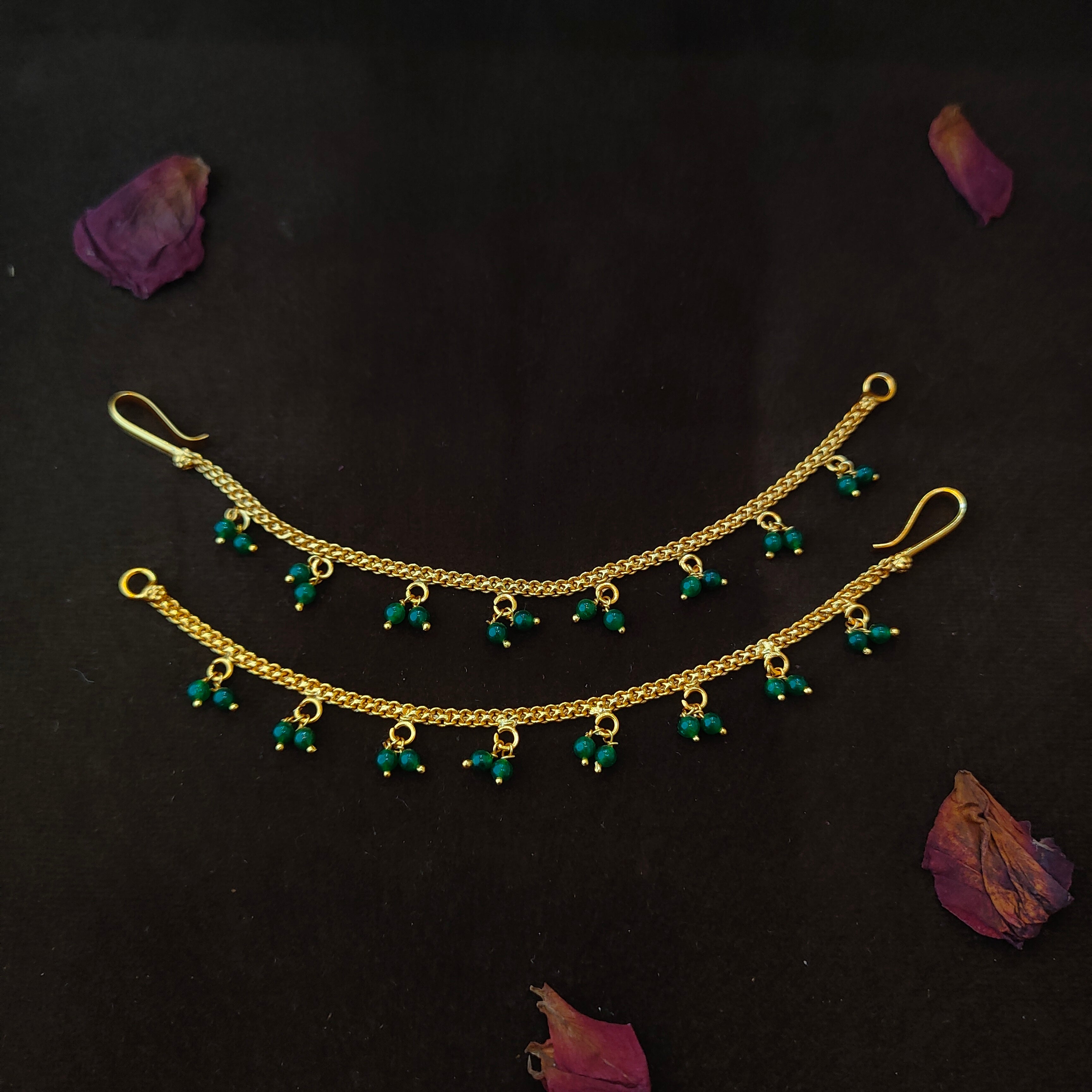 925 Silver Gold Plated Beads Earchain -1344