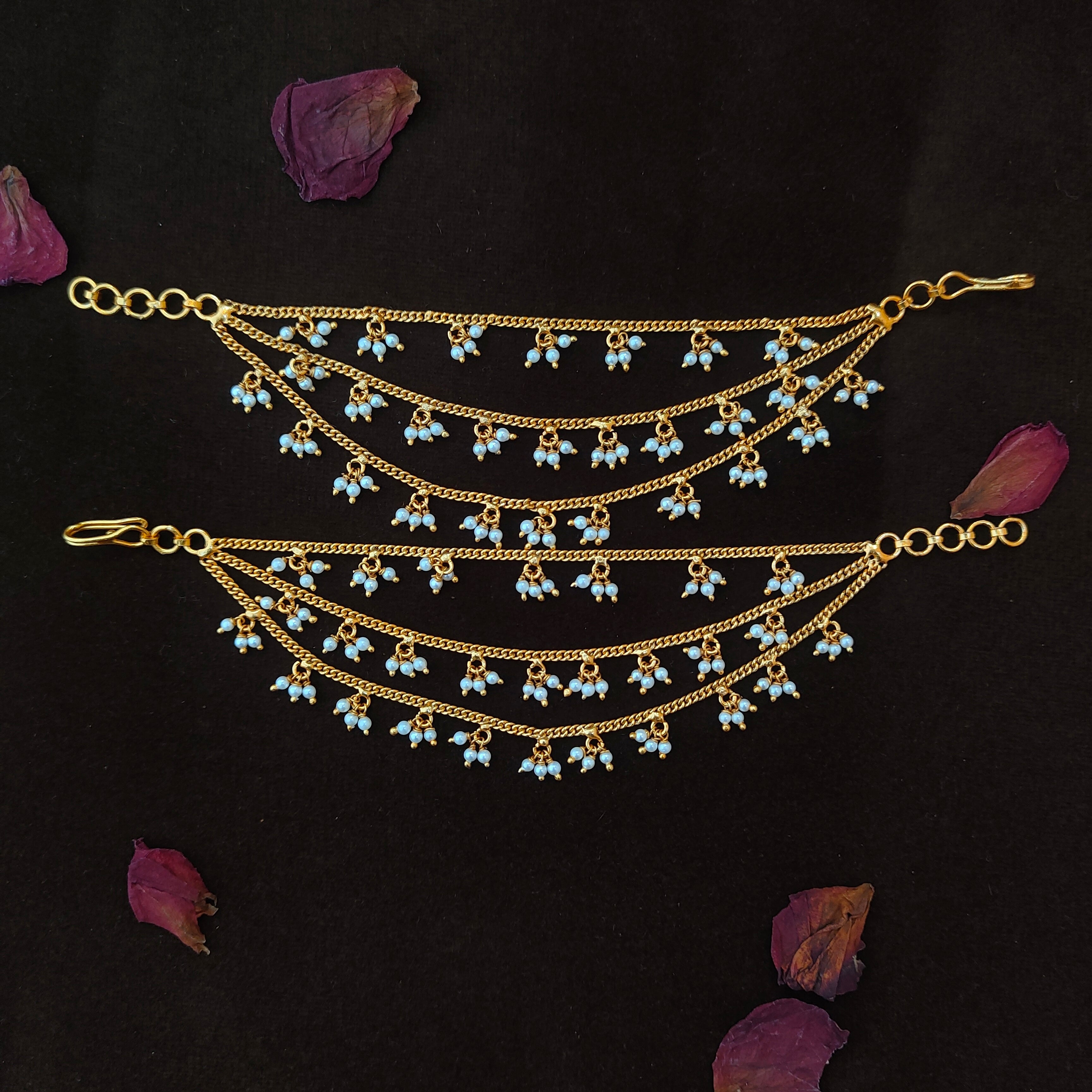 925 Silver Gold Plated Beads Earchain -1341