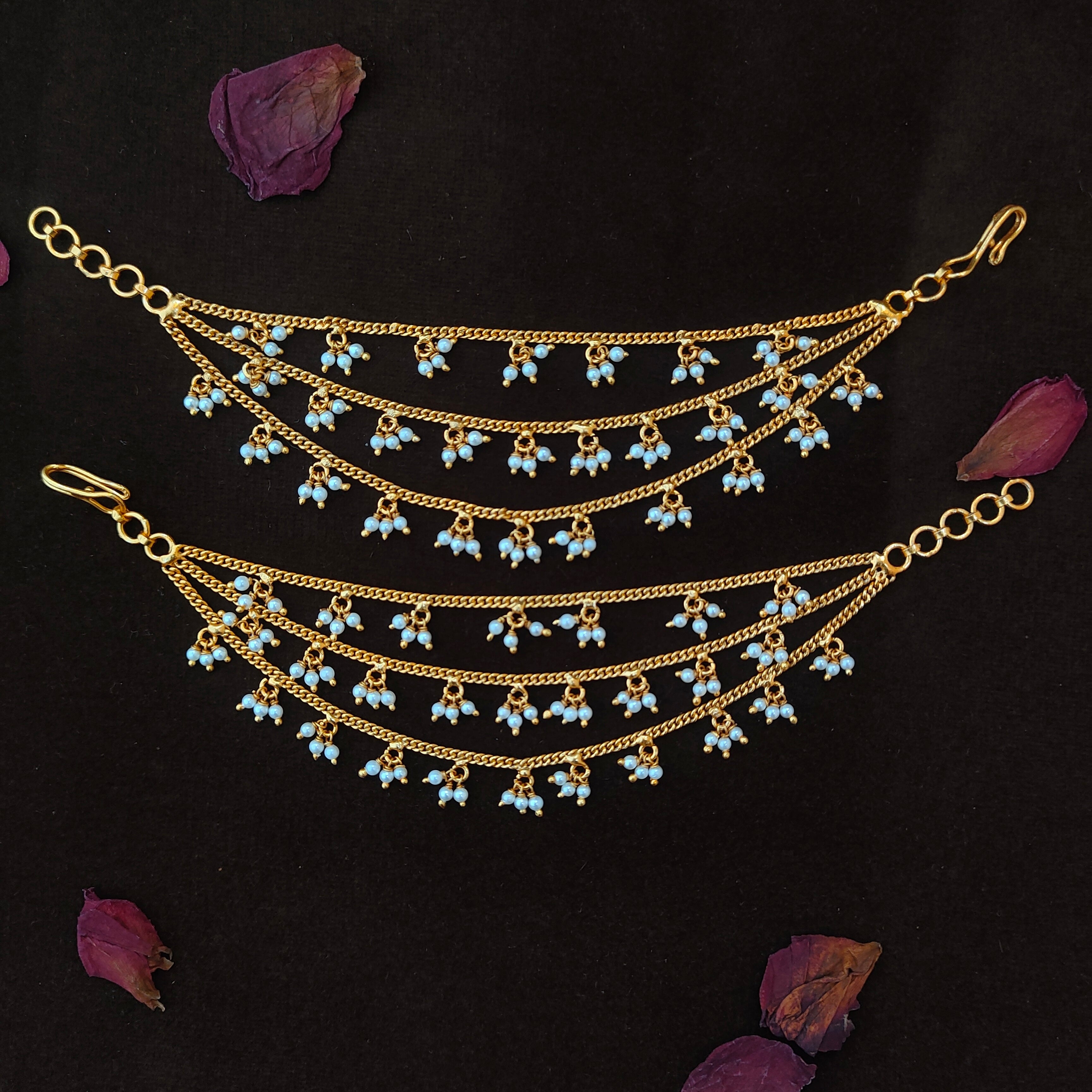 925 Silver Gold Plated Beads Earchain -1341