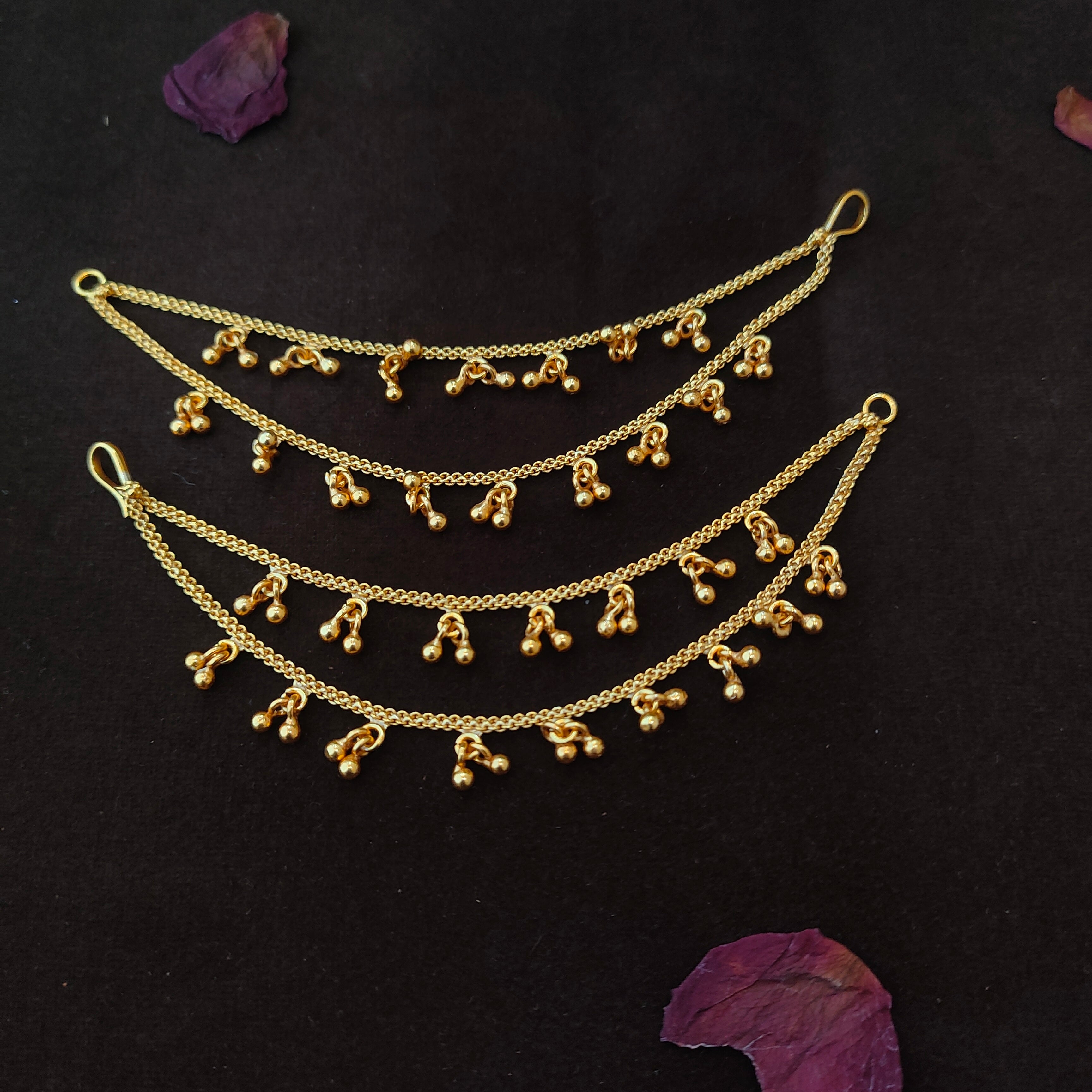 925 Silver Gold Plated Beads Earchain -1342