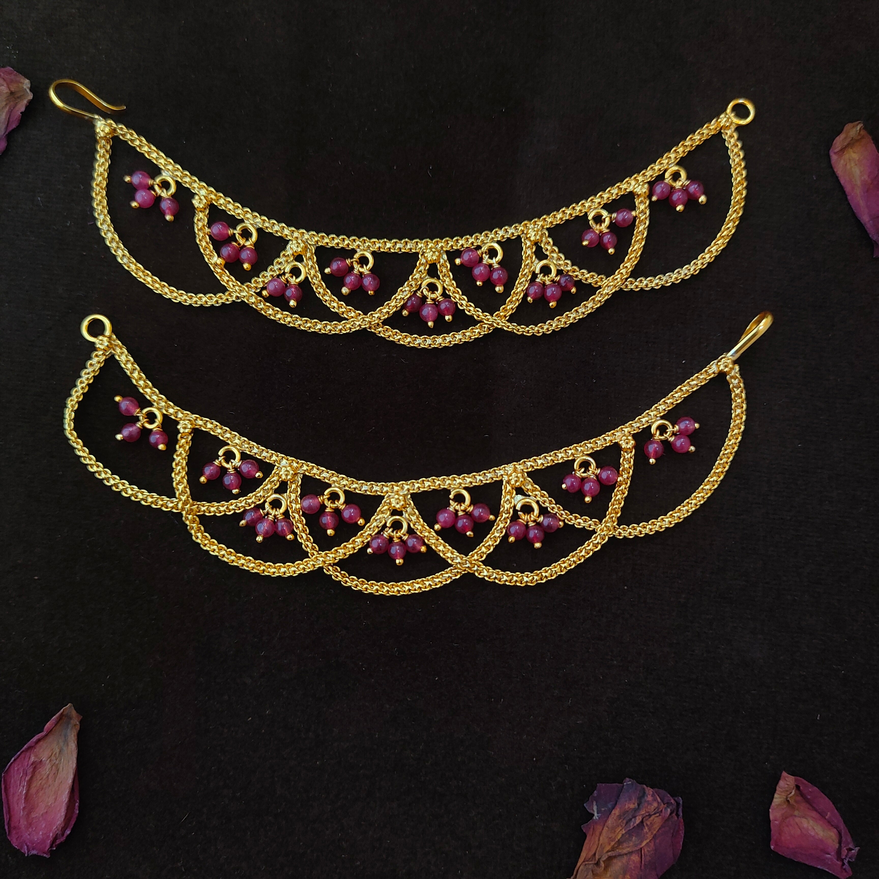 925 Silver Gold Plated Beads Earchain -1343