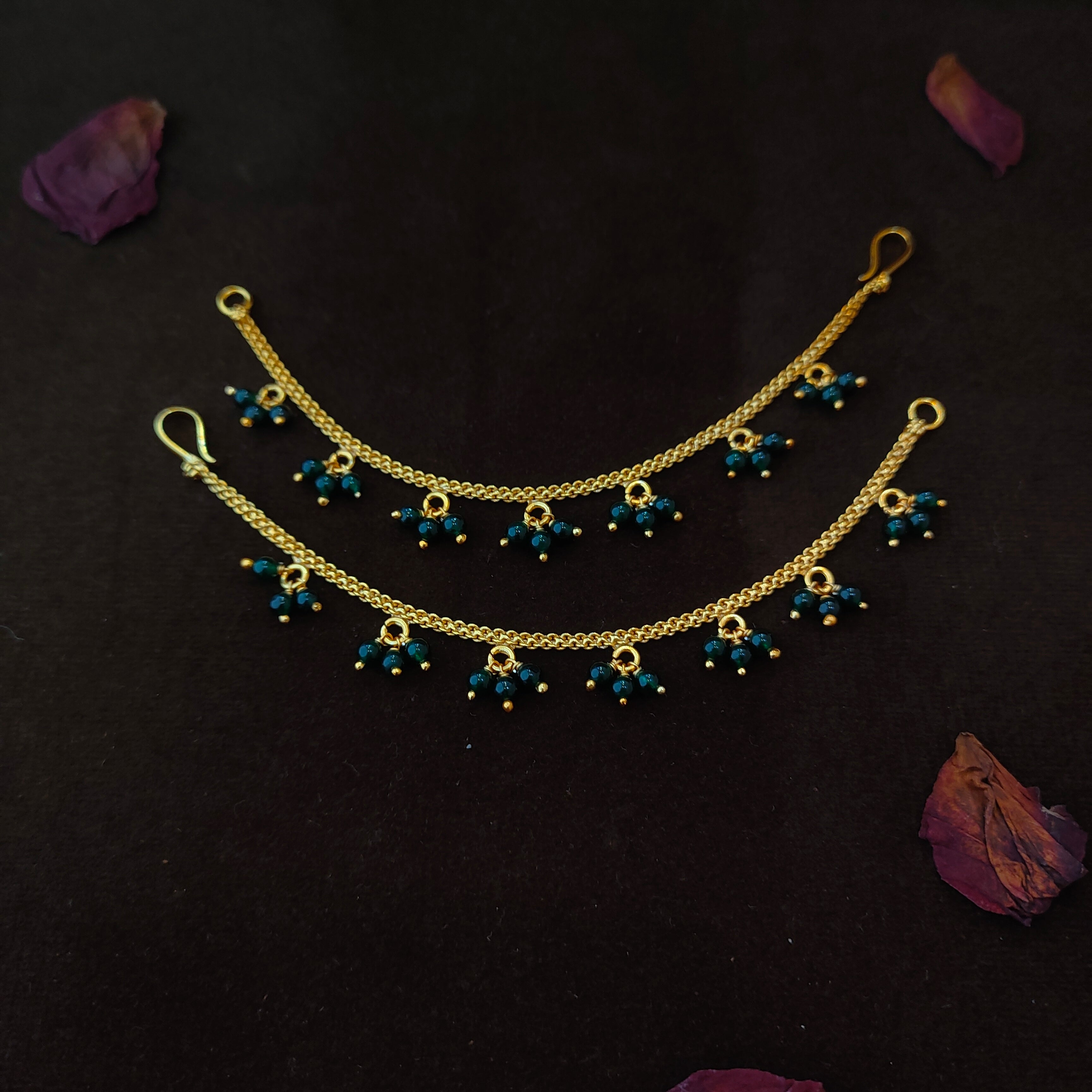 925 Silver Gold Plated Beads Earchain -1346