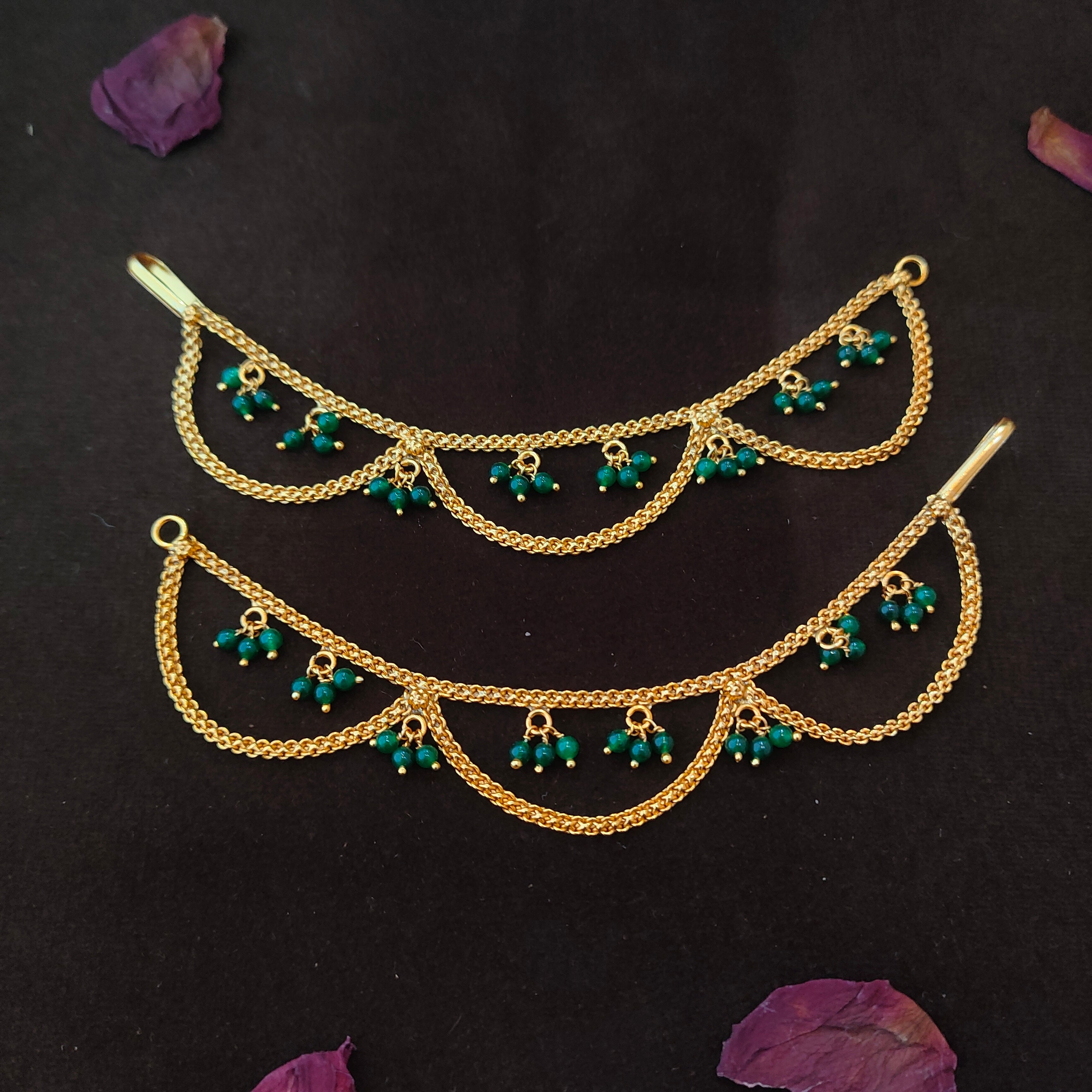 925 Silver Gold Plated Beads Earchain -1349