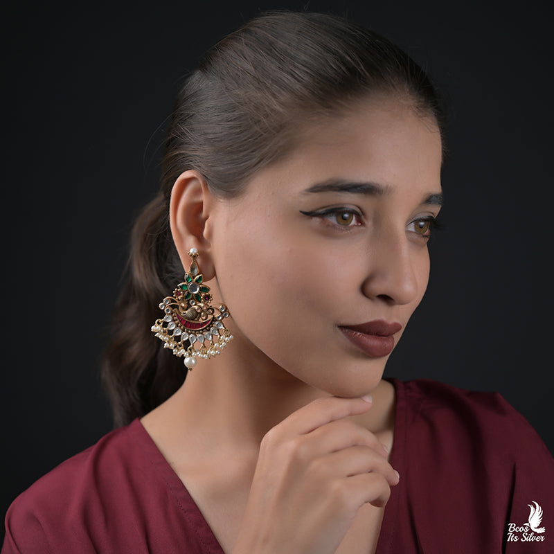 925 Silver Gold Plated Chandbali - 0155