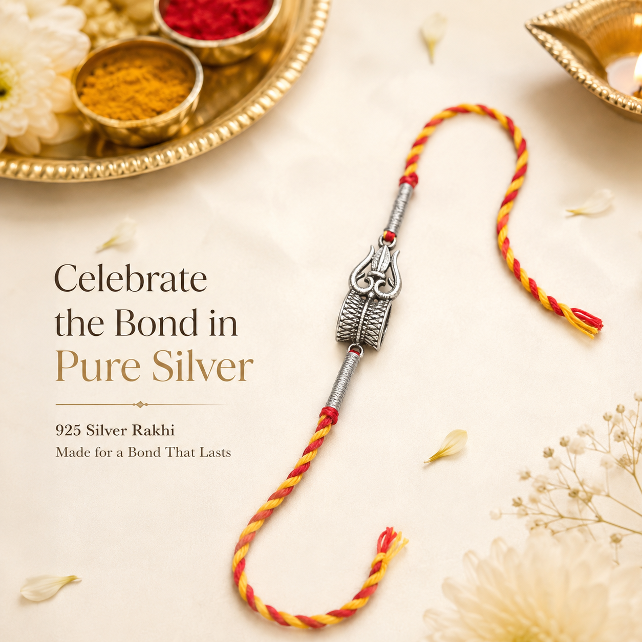 925 Silver Trishul Damaru Rakhi — 3960