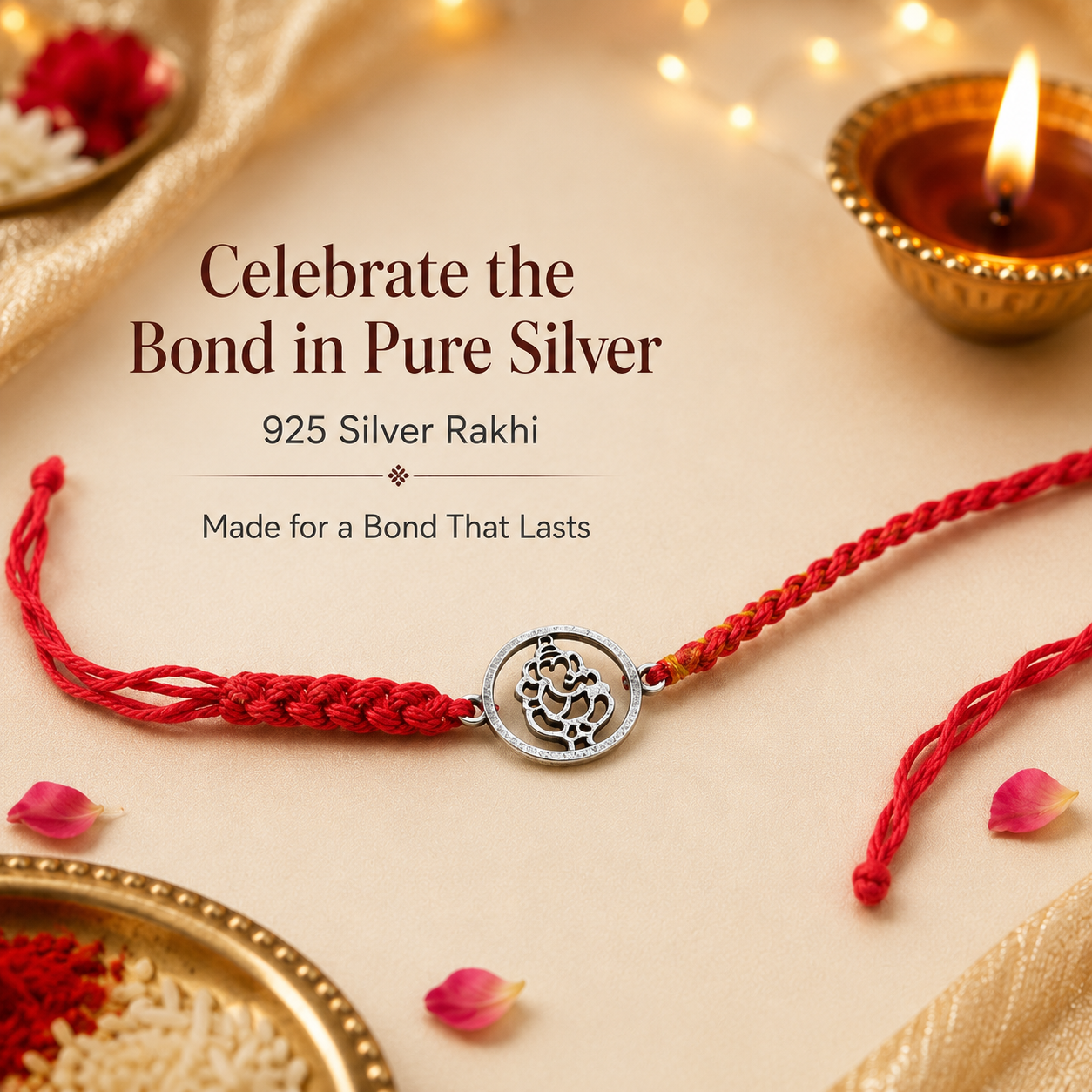 925 Silver Round Ganesha Rakhi — 6434