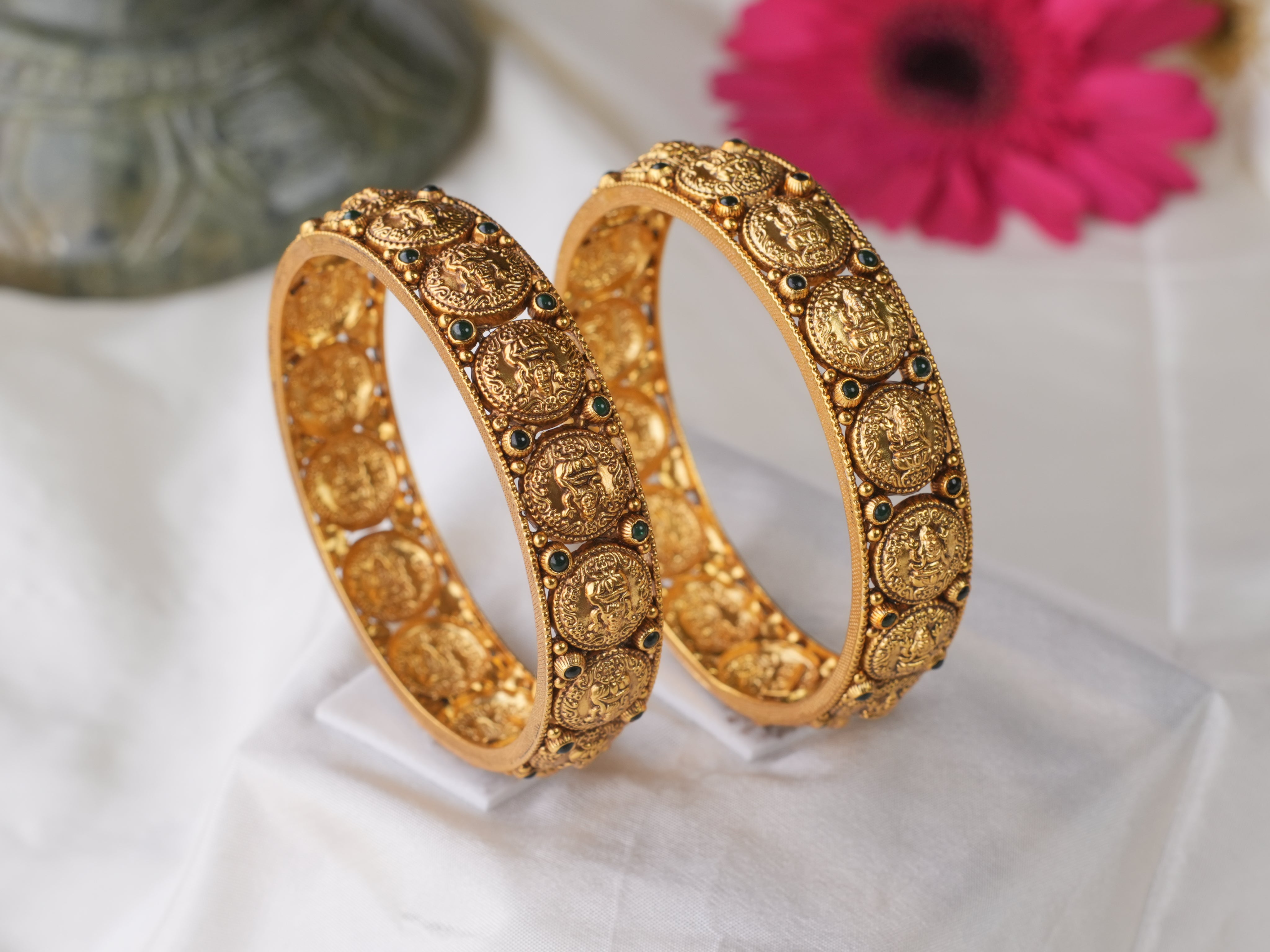 925 Silver Gold Plated Nakshi Bangle-1071