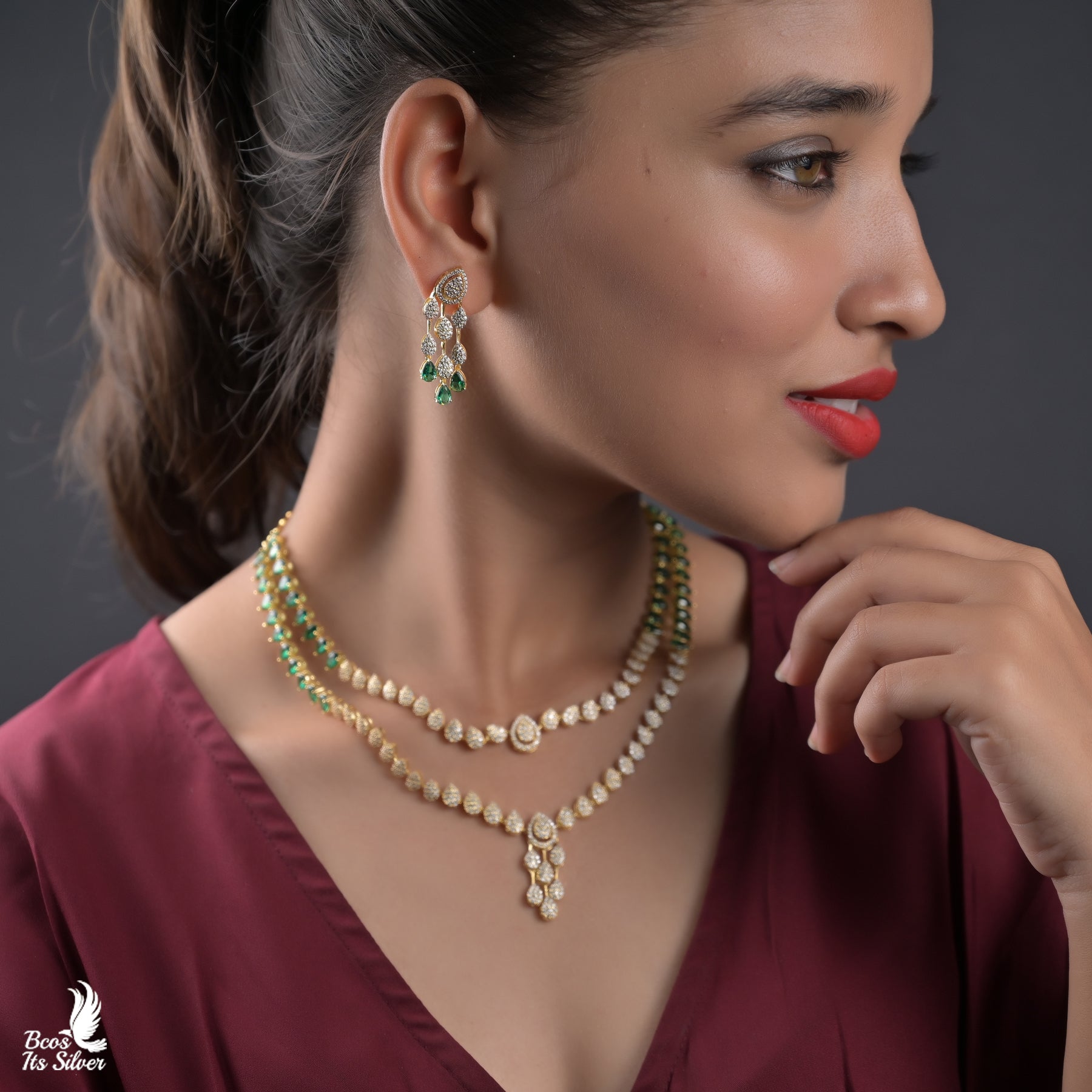 925 Silver Theia Diamond Look Necklace Set-1315