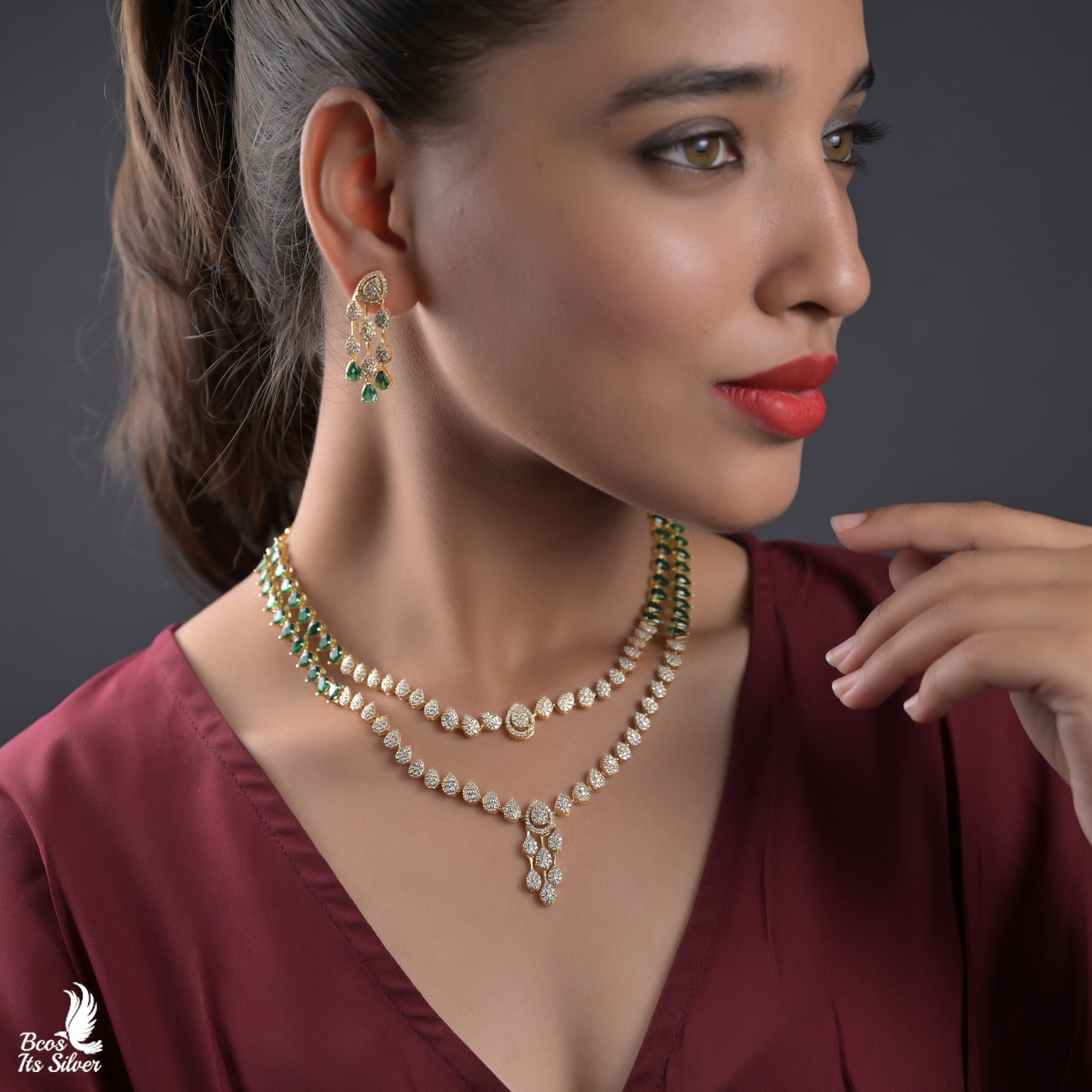 925 Silver Theia Diamond Look Necklace Set-1315