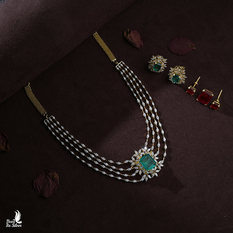 Theia Diamond Look Mother & Daughter Necklace Set- 0011 ( MADE TO ORDER )