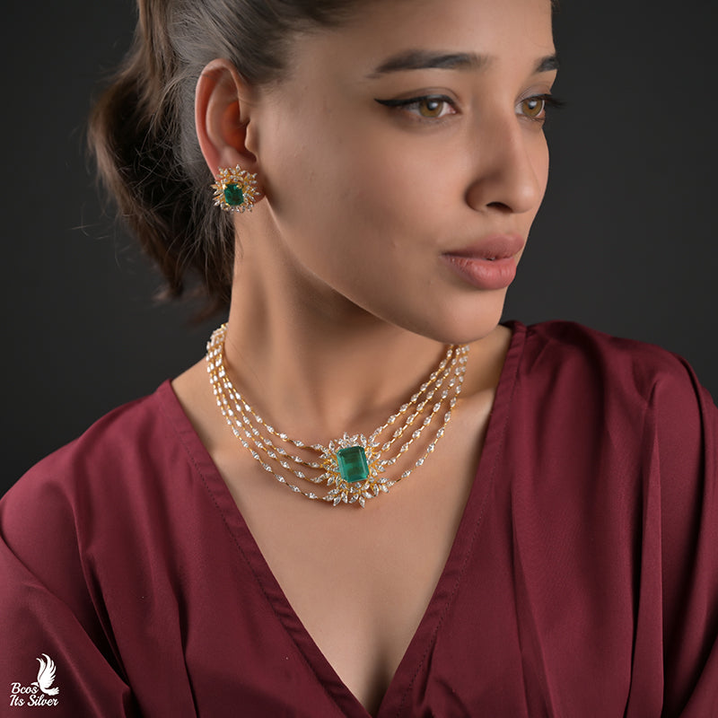 Theia Diamond Look Mother & Daughter Necklace Set- 0011 ( MADE TO ORDER )