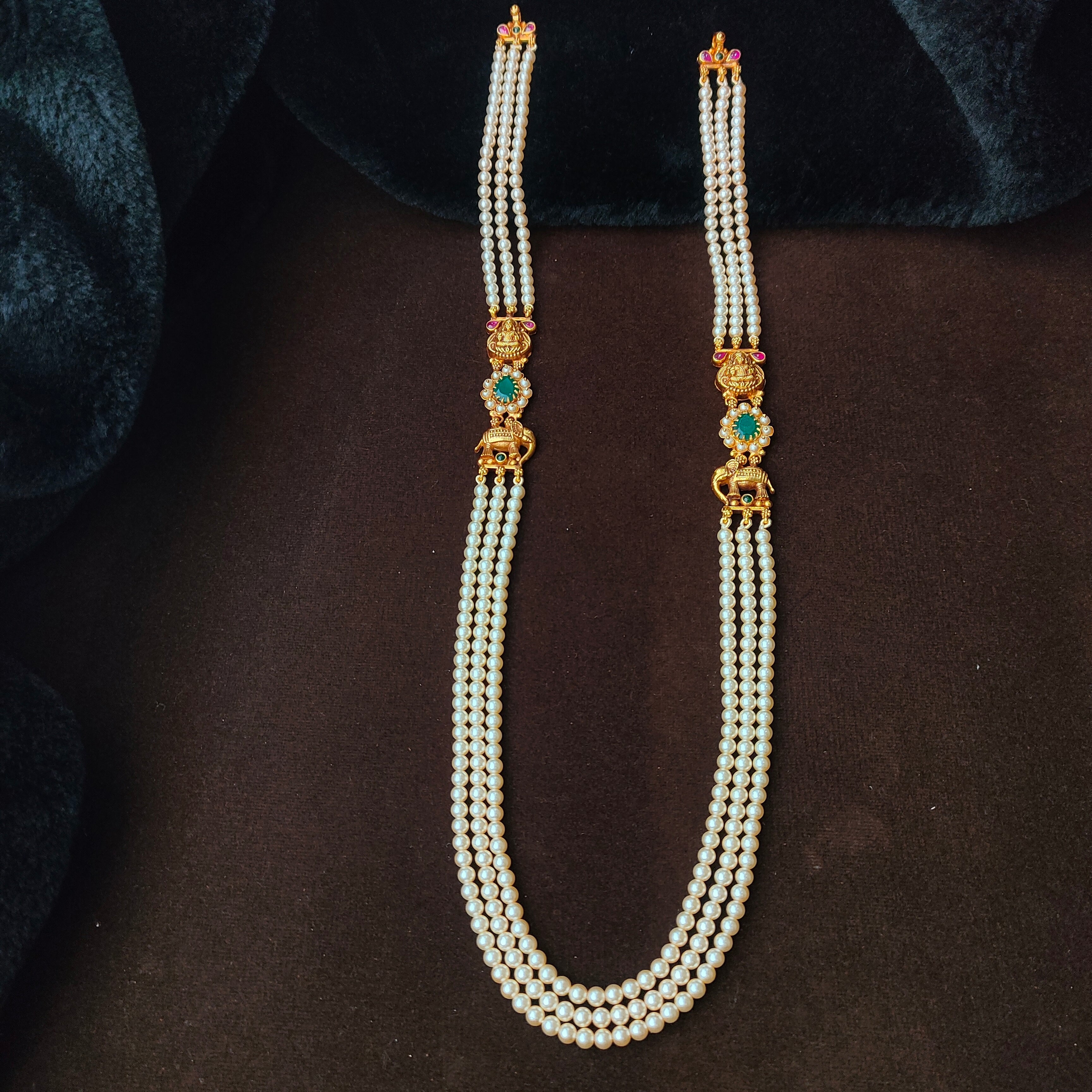 925 Silver Elephant with Lakshmi Beads Haram -5706