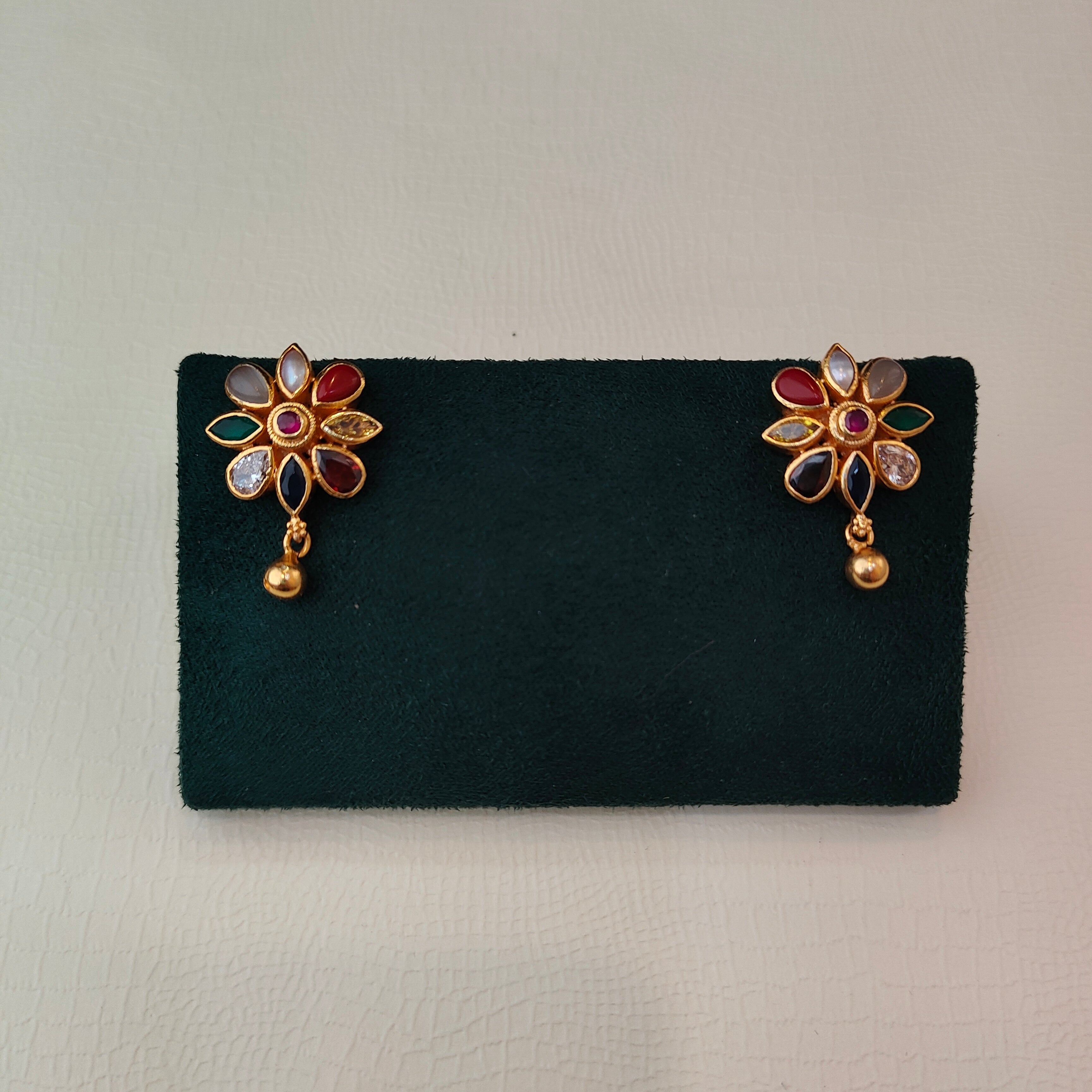 925 Silver Floral Navaratna Earring -1483