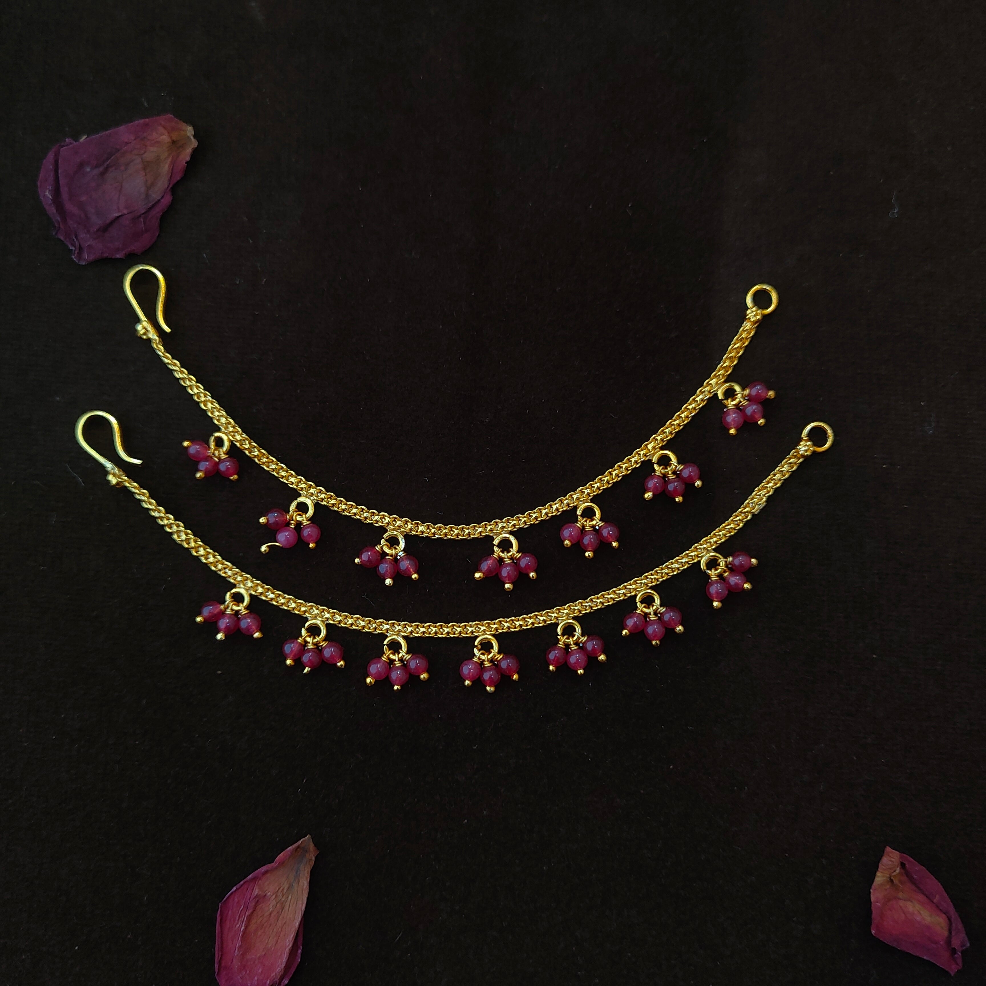 925 Silver Gold Plated Beads Earchain -1347