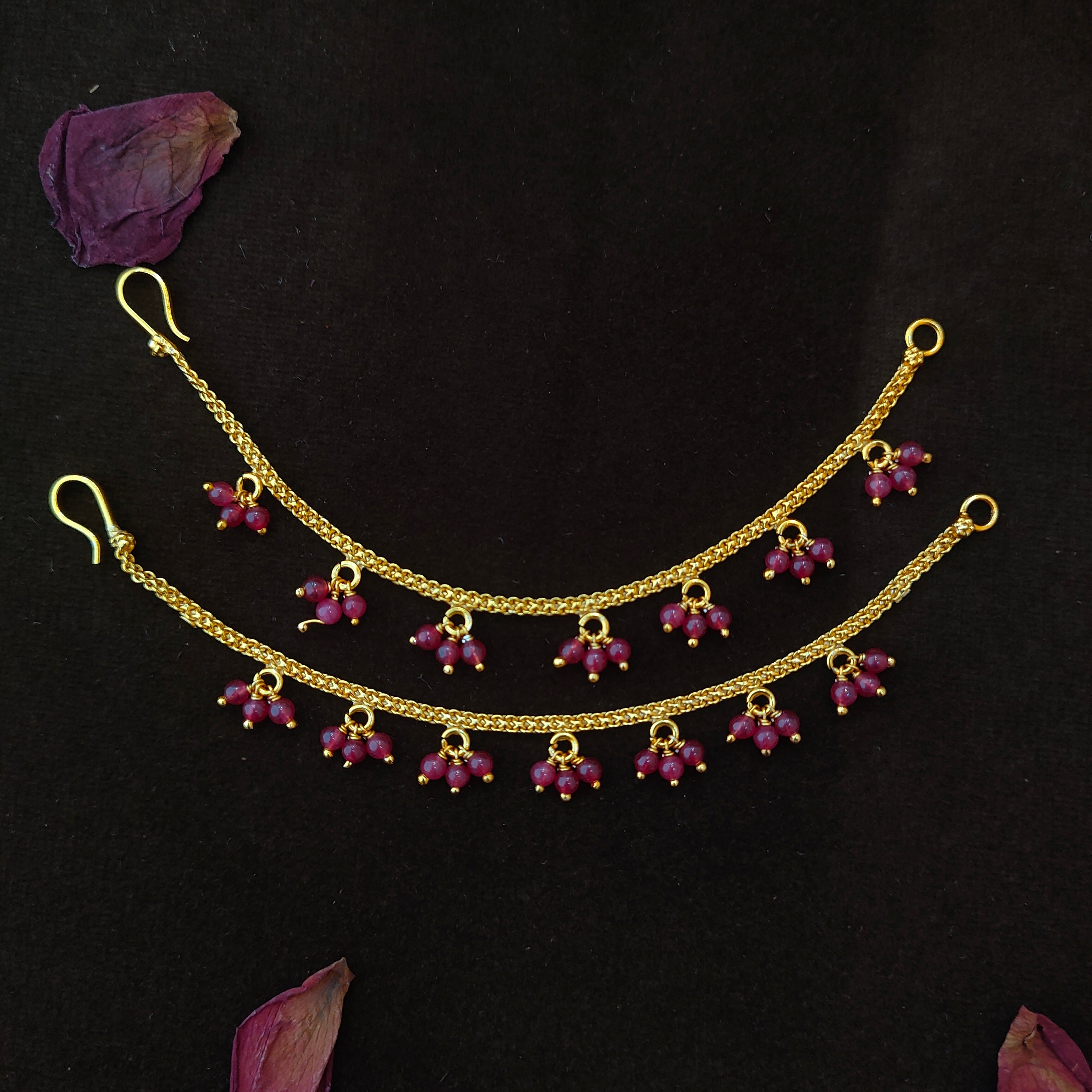 925 Silver Gold Plated Beads Earchain -1347