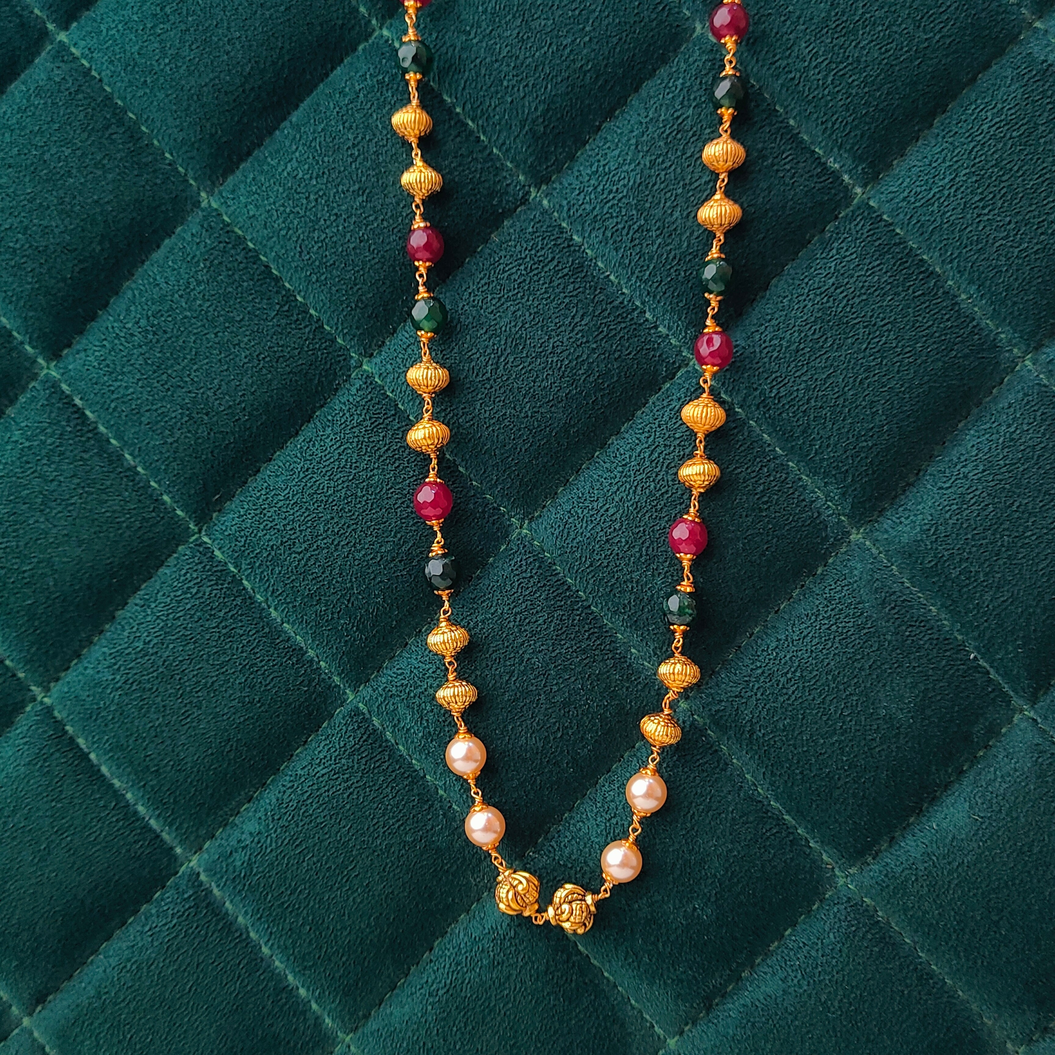 925 Silver Gold Plated Beads Mala -5591