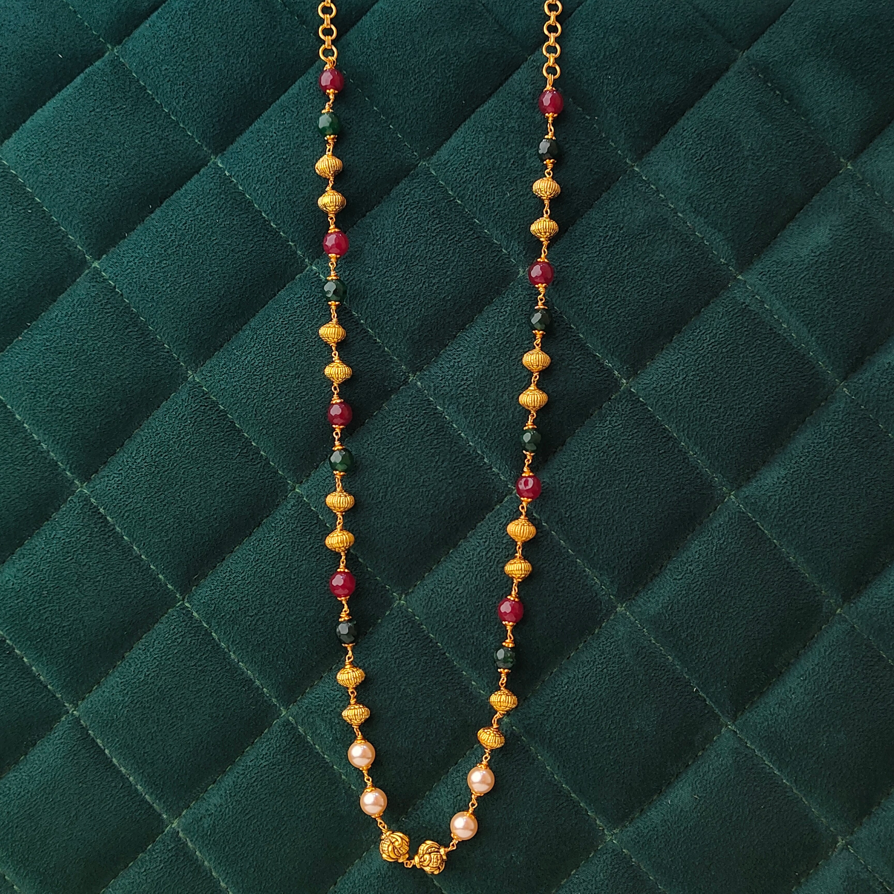 925 Silver Gold Plated Beads Mala -5591