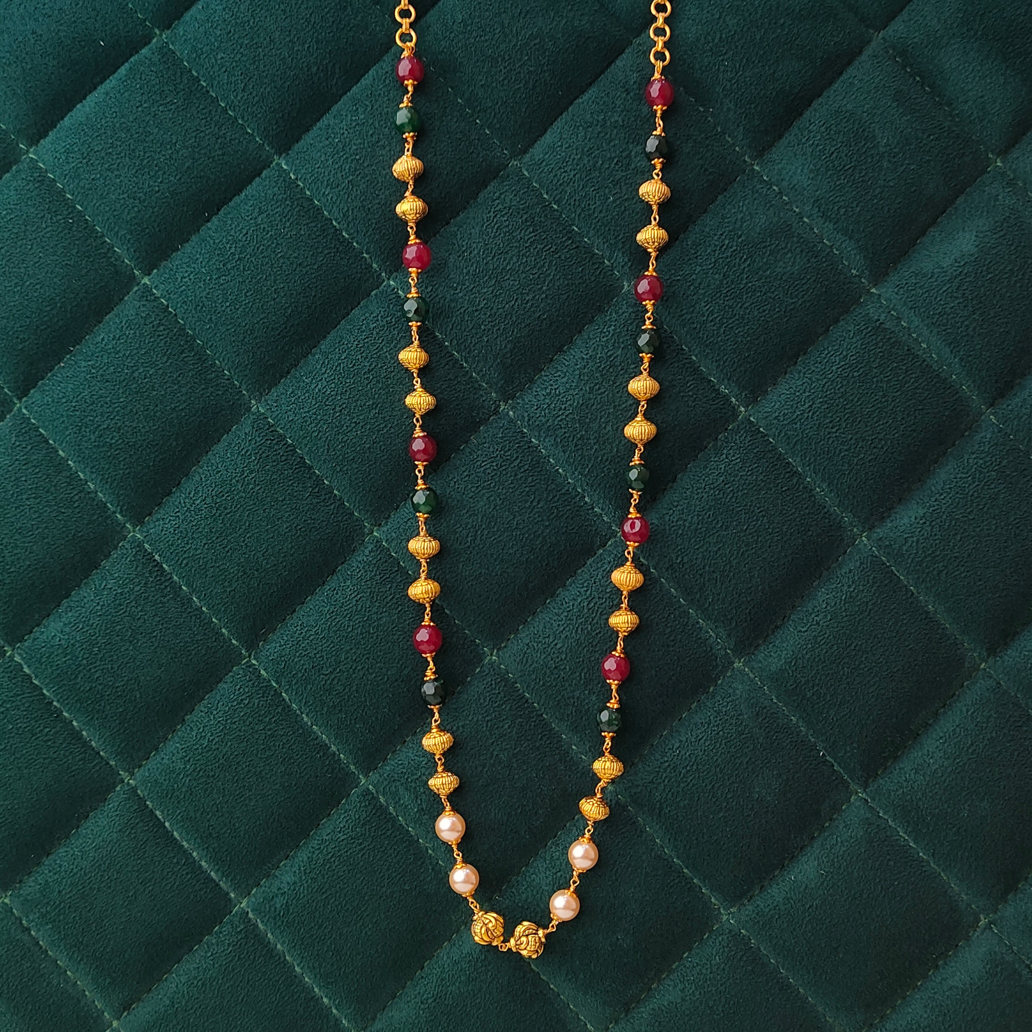 925 Silver Gold Plated Beads Mala -5591