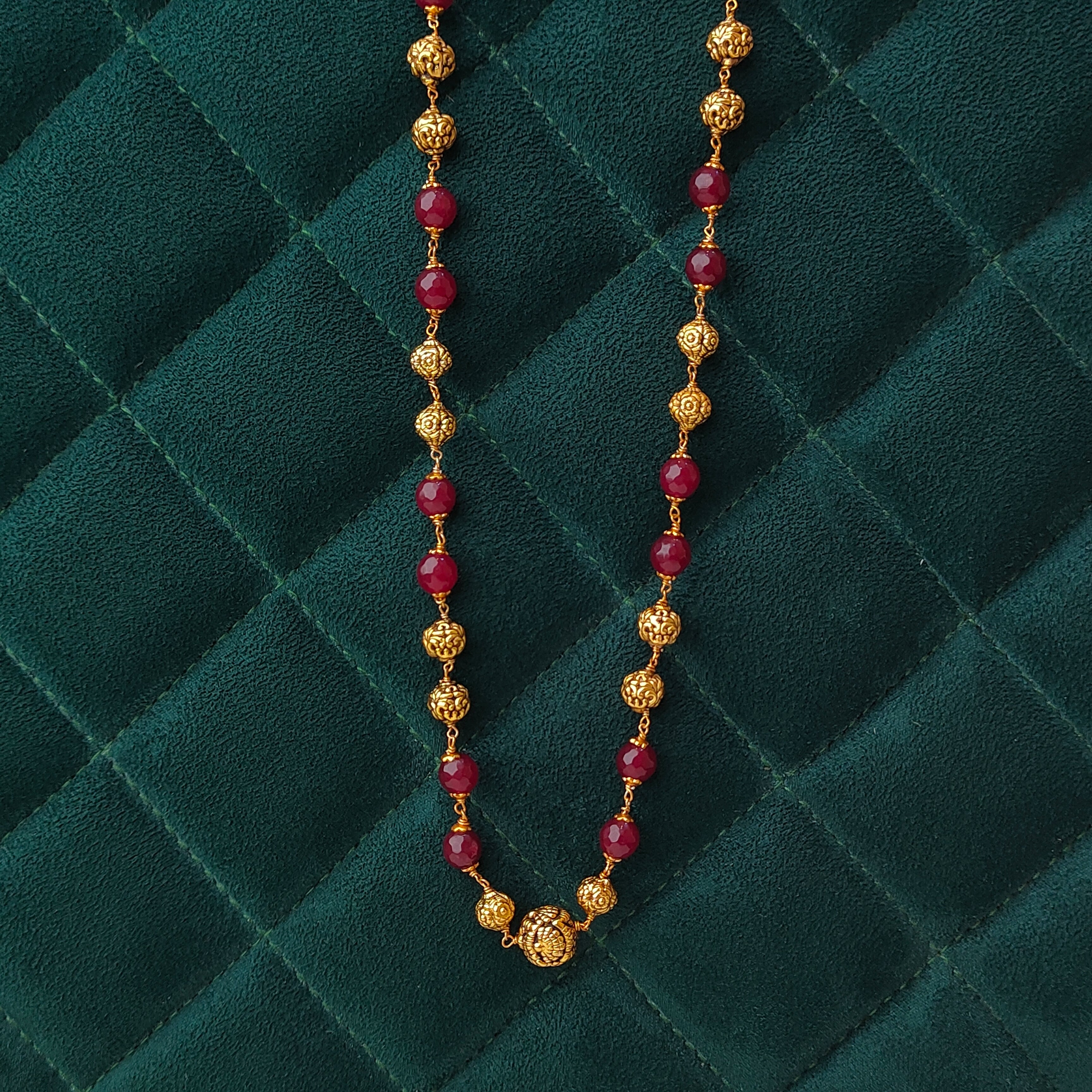 925 Silver Gold Plated Beads Mala -5592