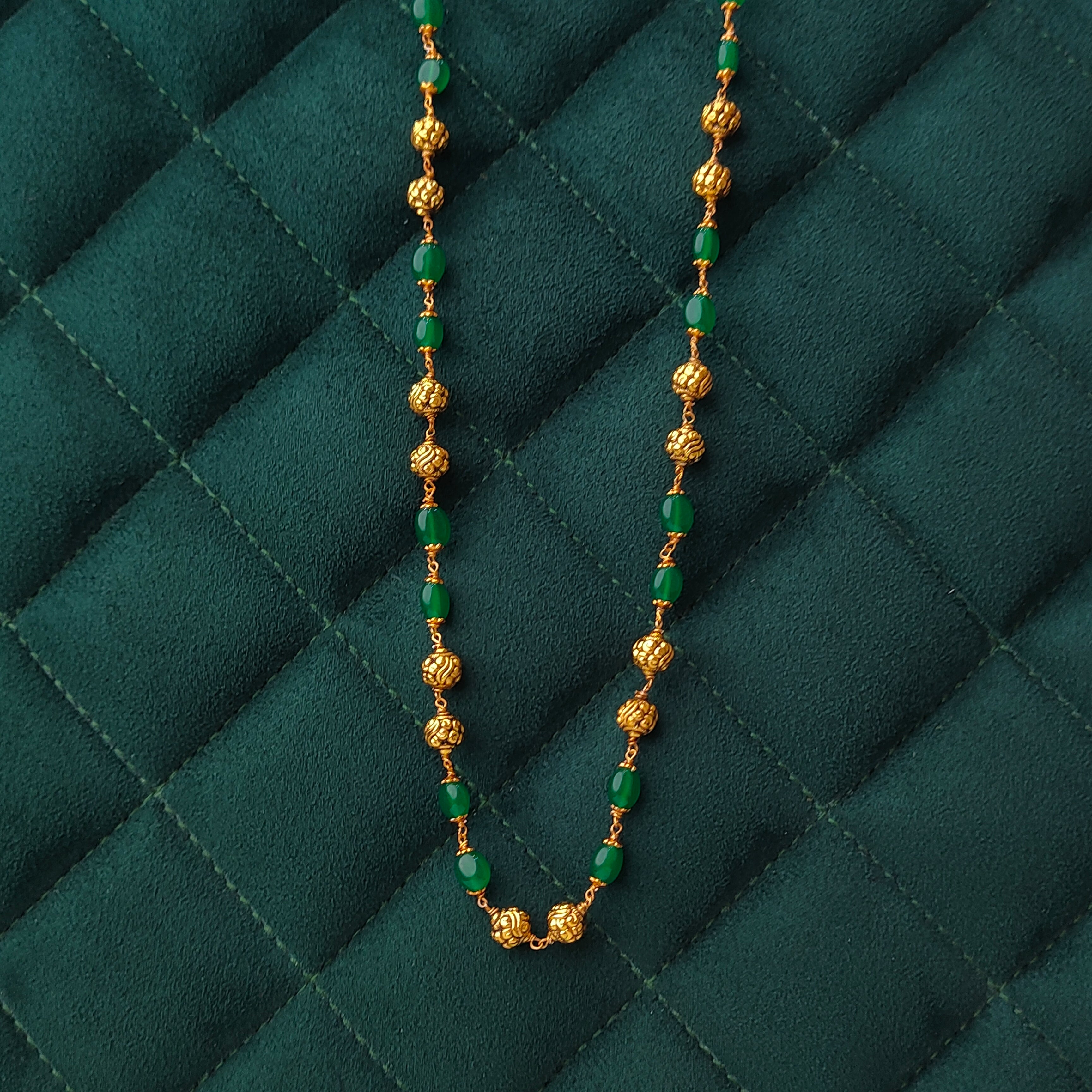 925 Silver Gold Plated Beads Mala -5593