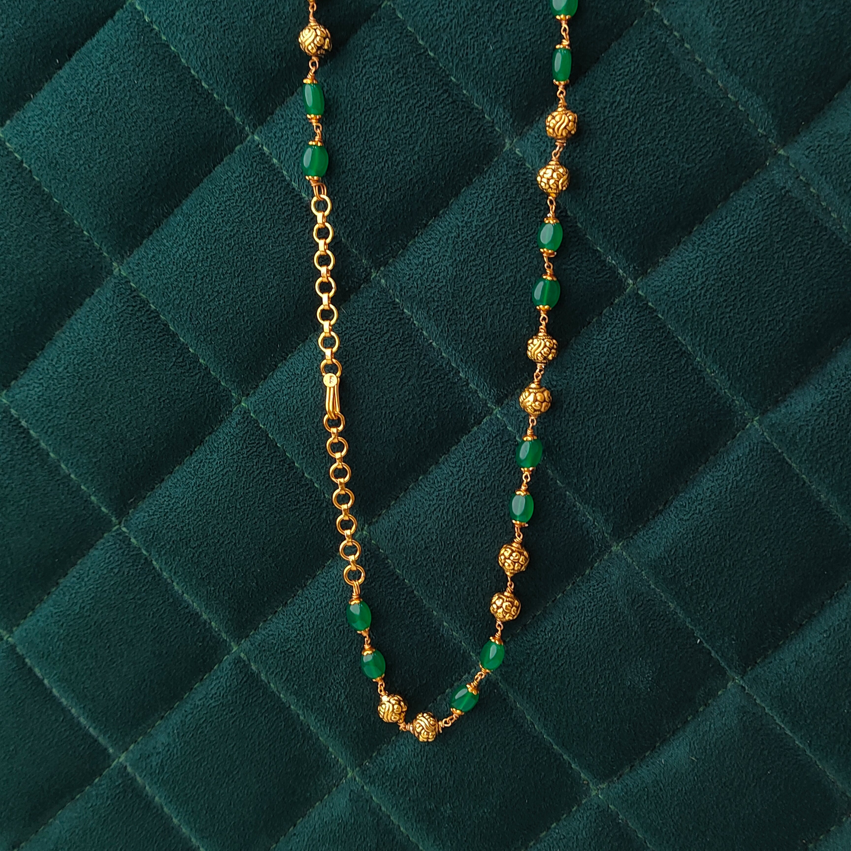 925 Silver Gold Plated Beads Mala -5593