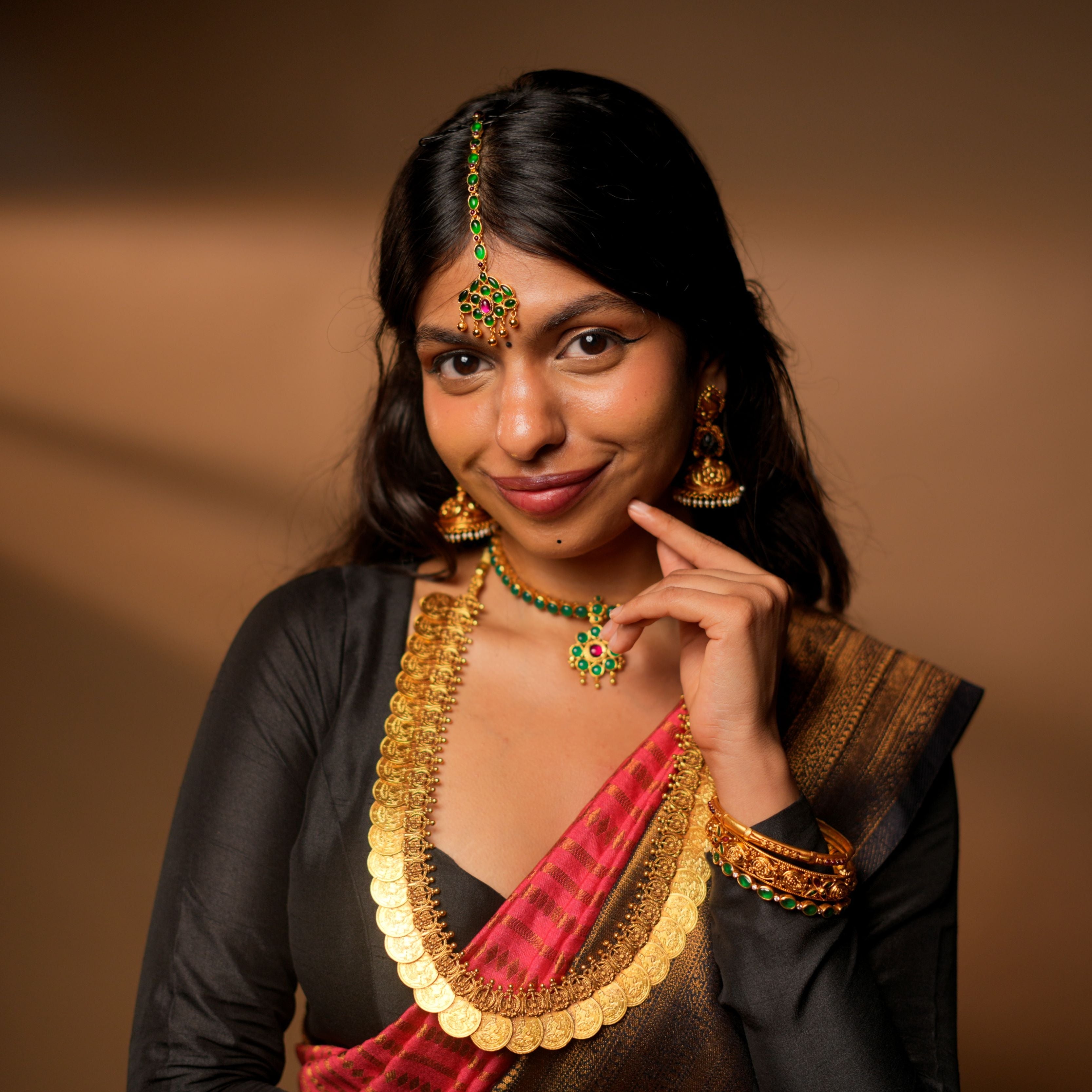 Gold Plated Bridal Full Set Price for only Green Attigai and green tikka