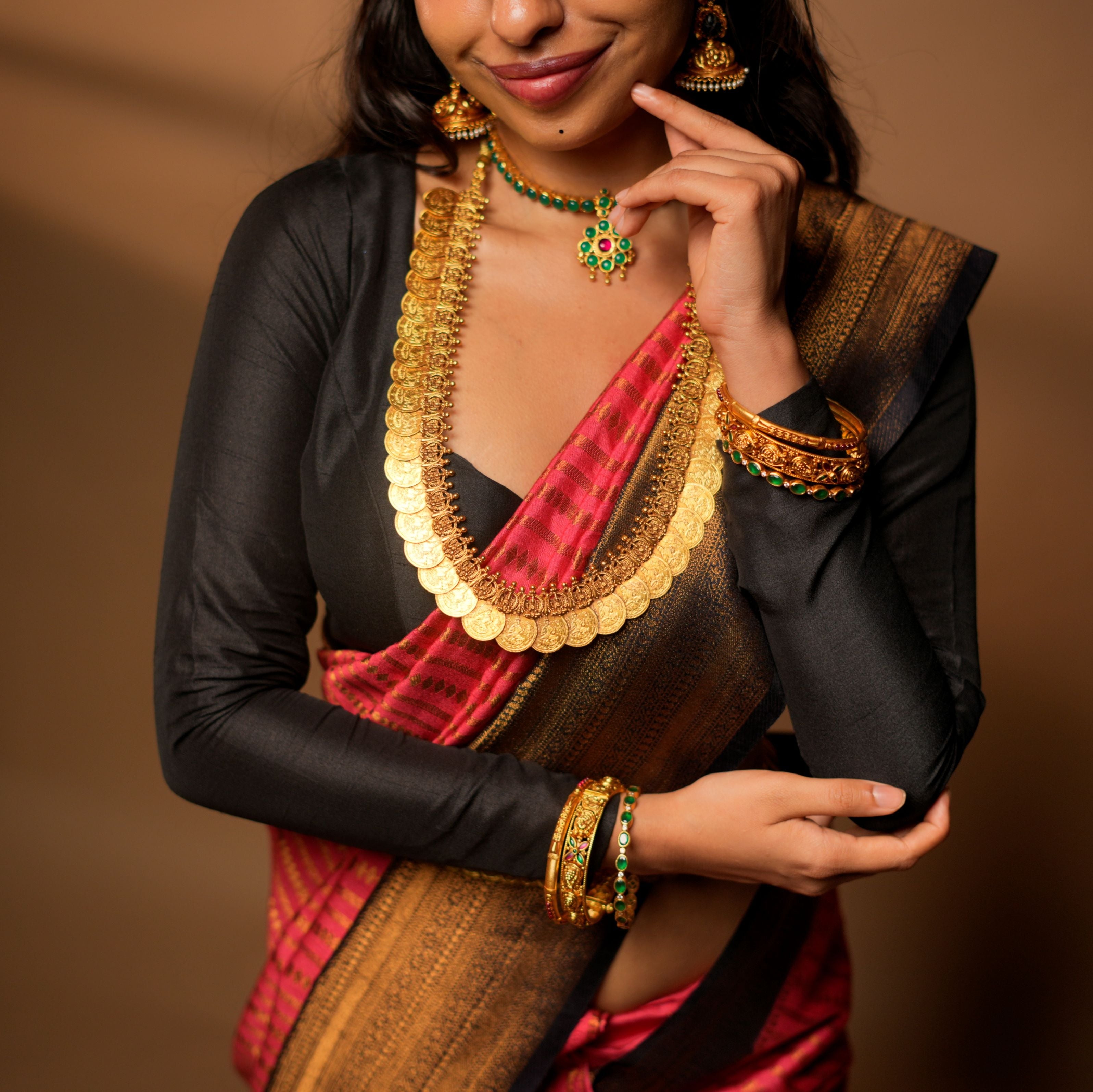 Gold Plated Bridal Full Set Price for only Green Attigai and green tikka