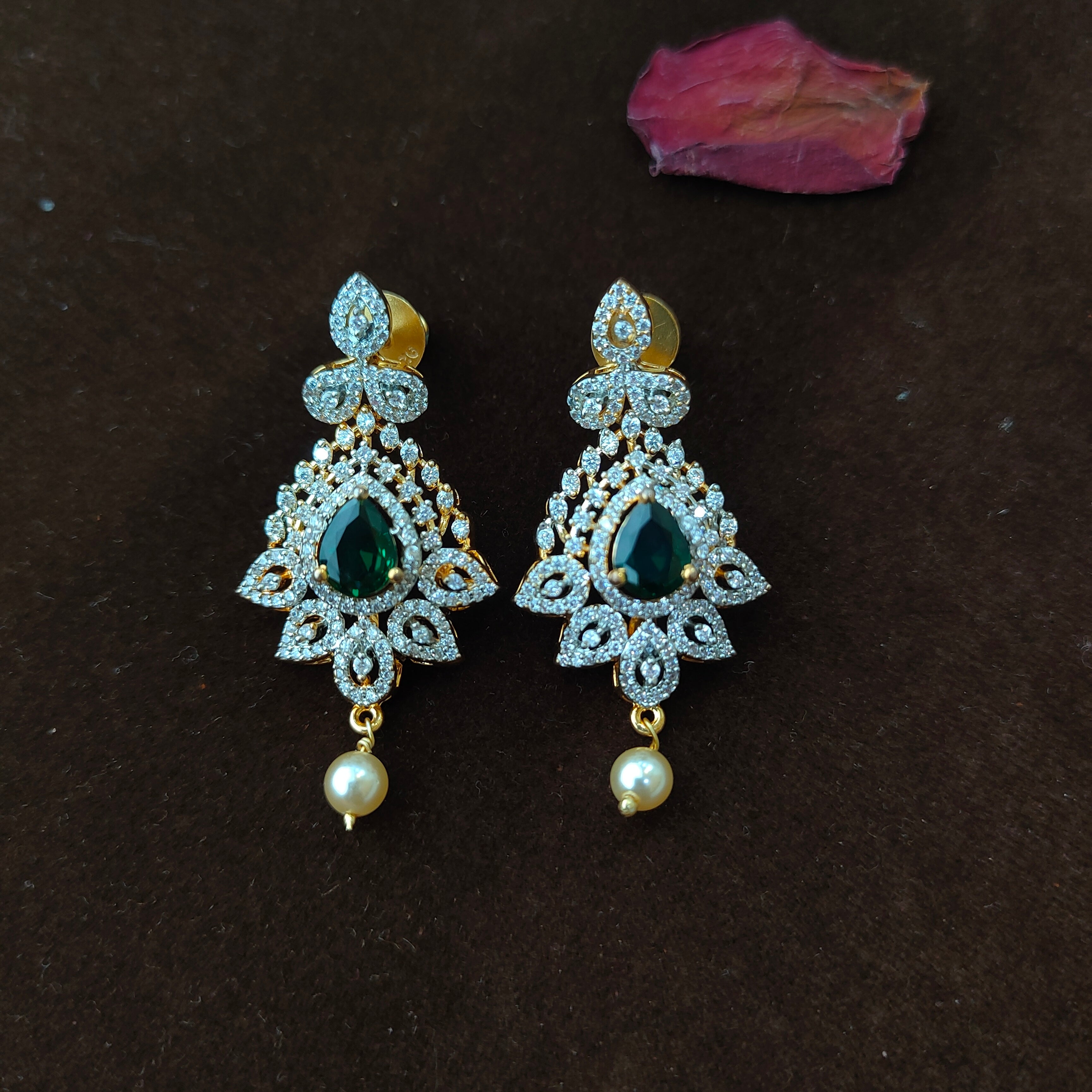 925 Silver Gold Plated CZ Necklace set-1351