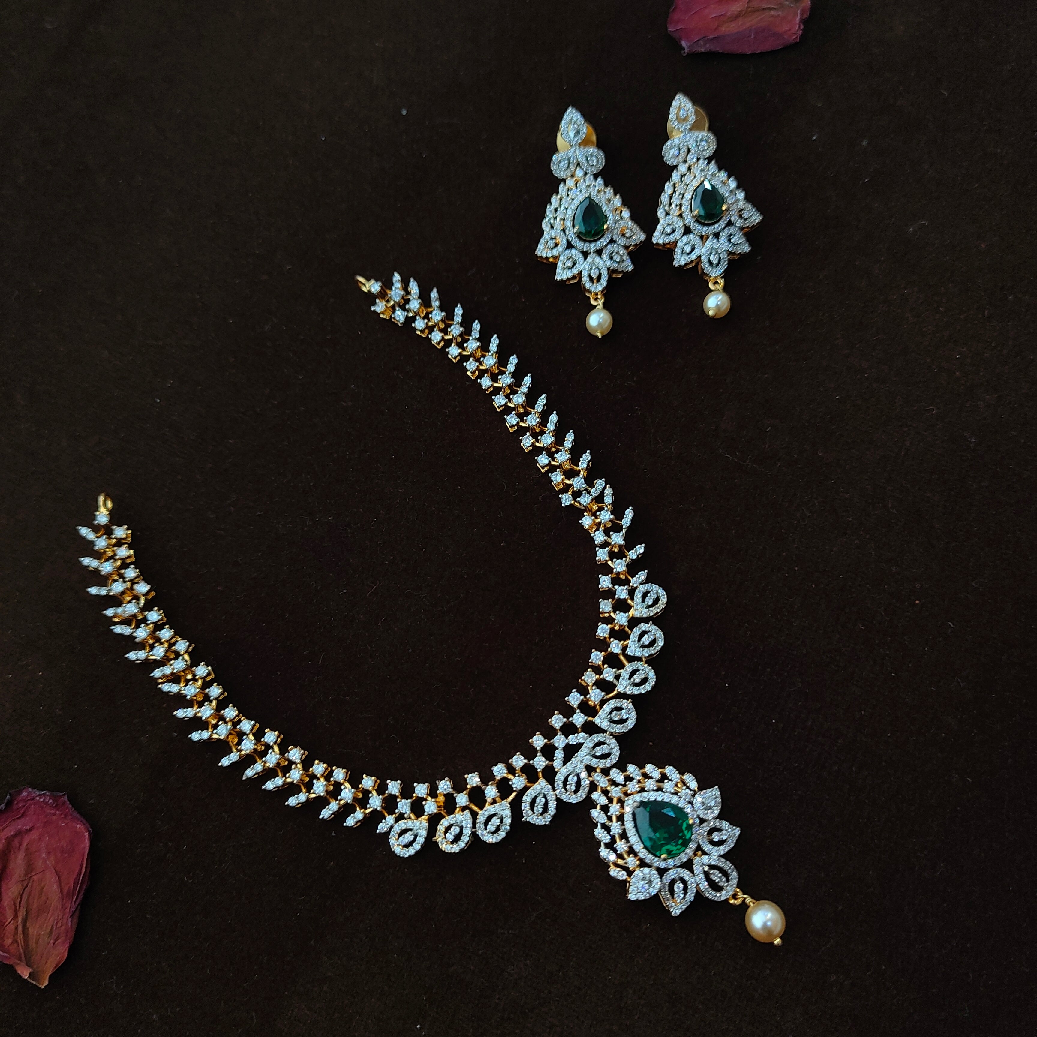 925 Silver Gold Plated CZ Necklace set-1351