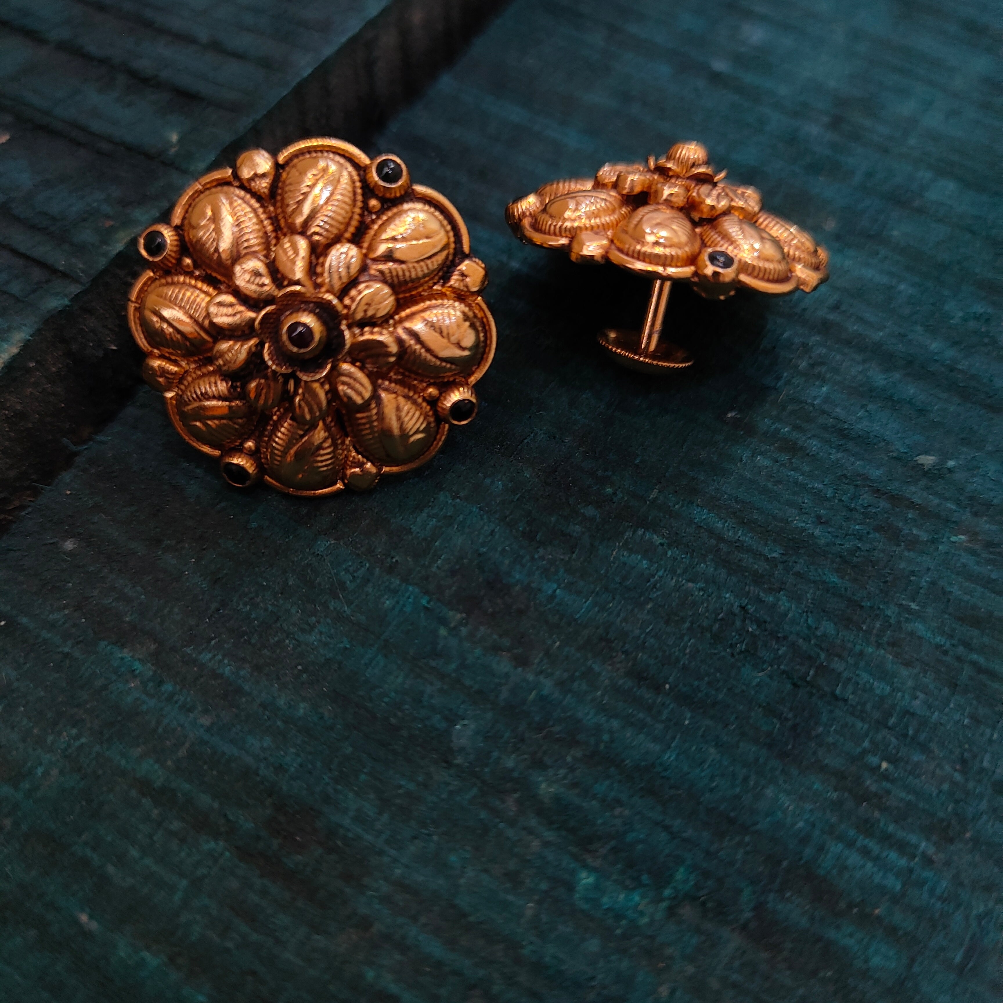 925 Silver Gold Plated Floral Earstud -1395