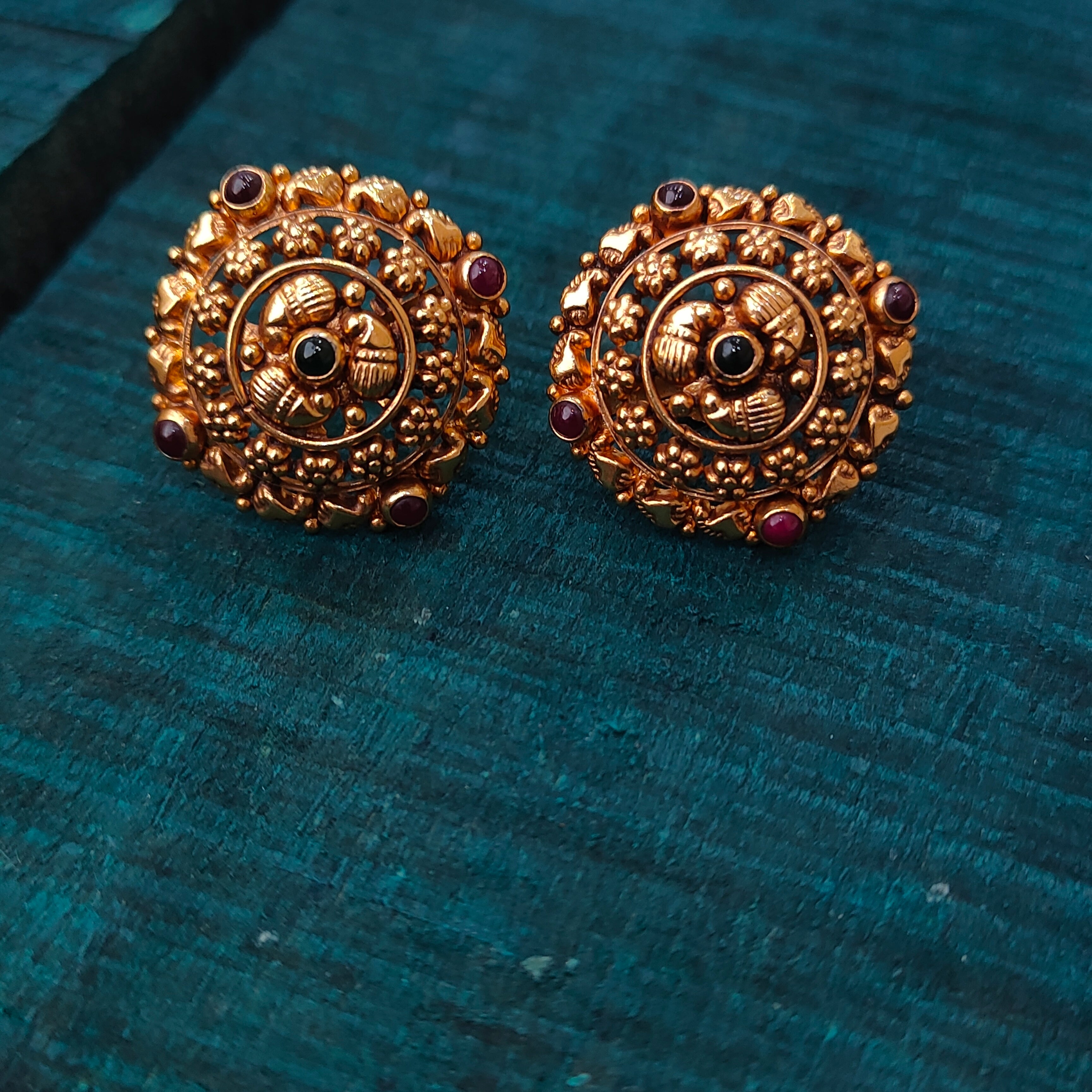 925 Silver Gold Plated Nakshi Earstud -1396