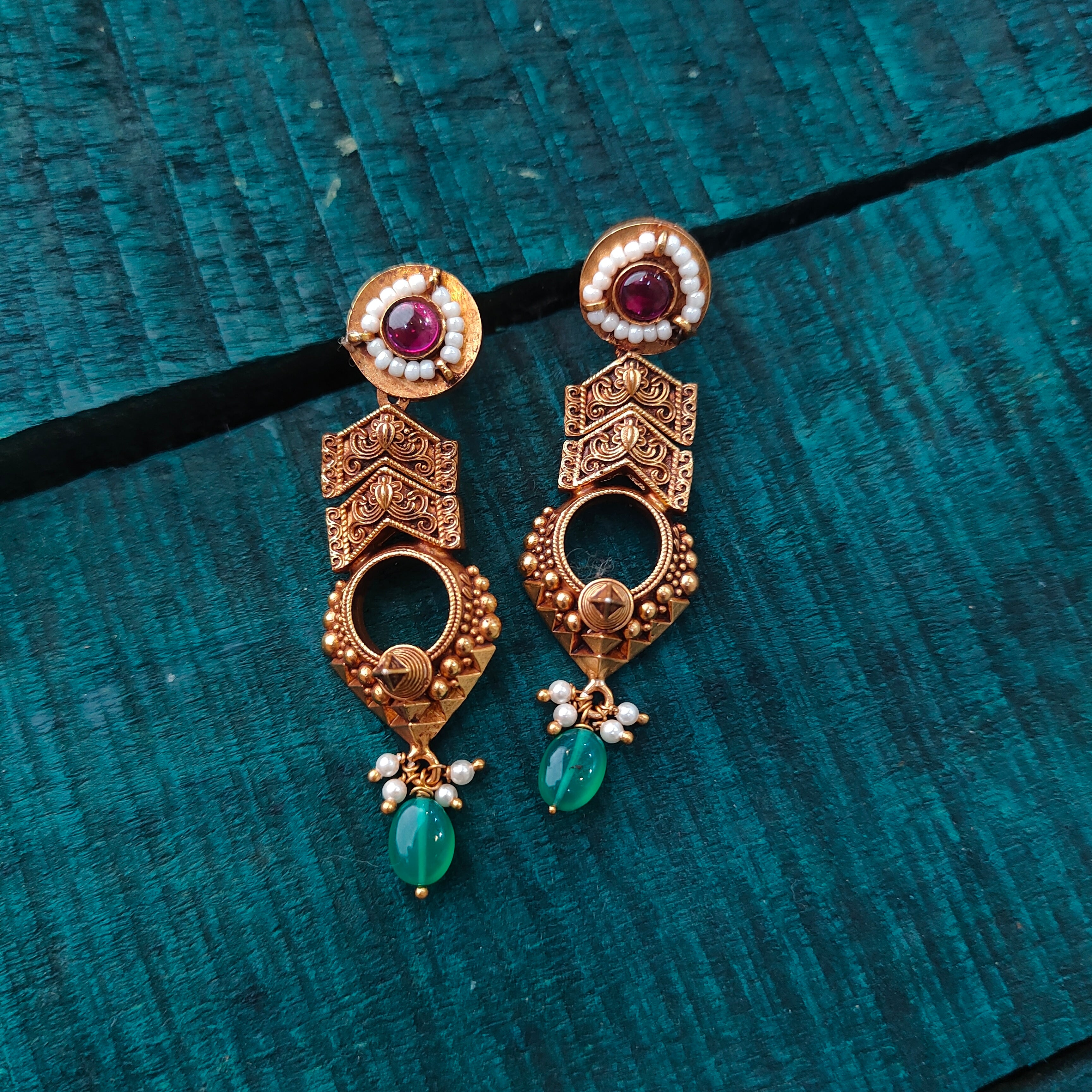 925 Silver Gold Plated Ethnic Earring-1446