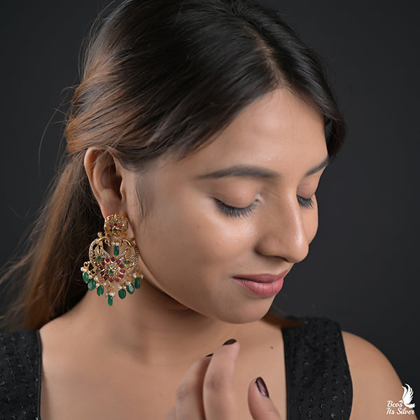 925 Silver Gold Plated Flower Earring-1003