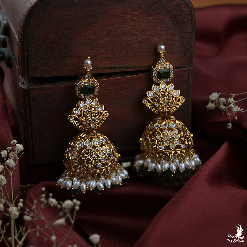 925 Silver Gold Plated Jhumka - 8440