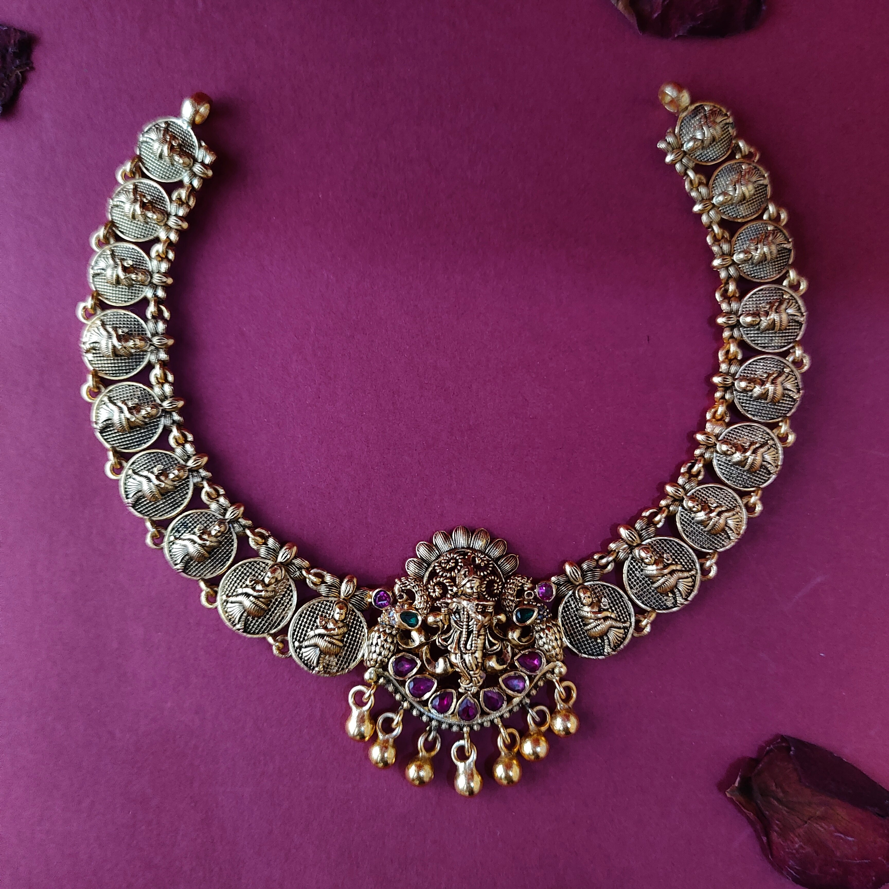 925 Silver Gold Plated Krishna Necklace-1367