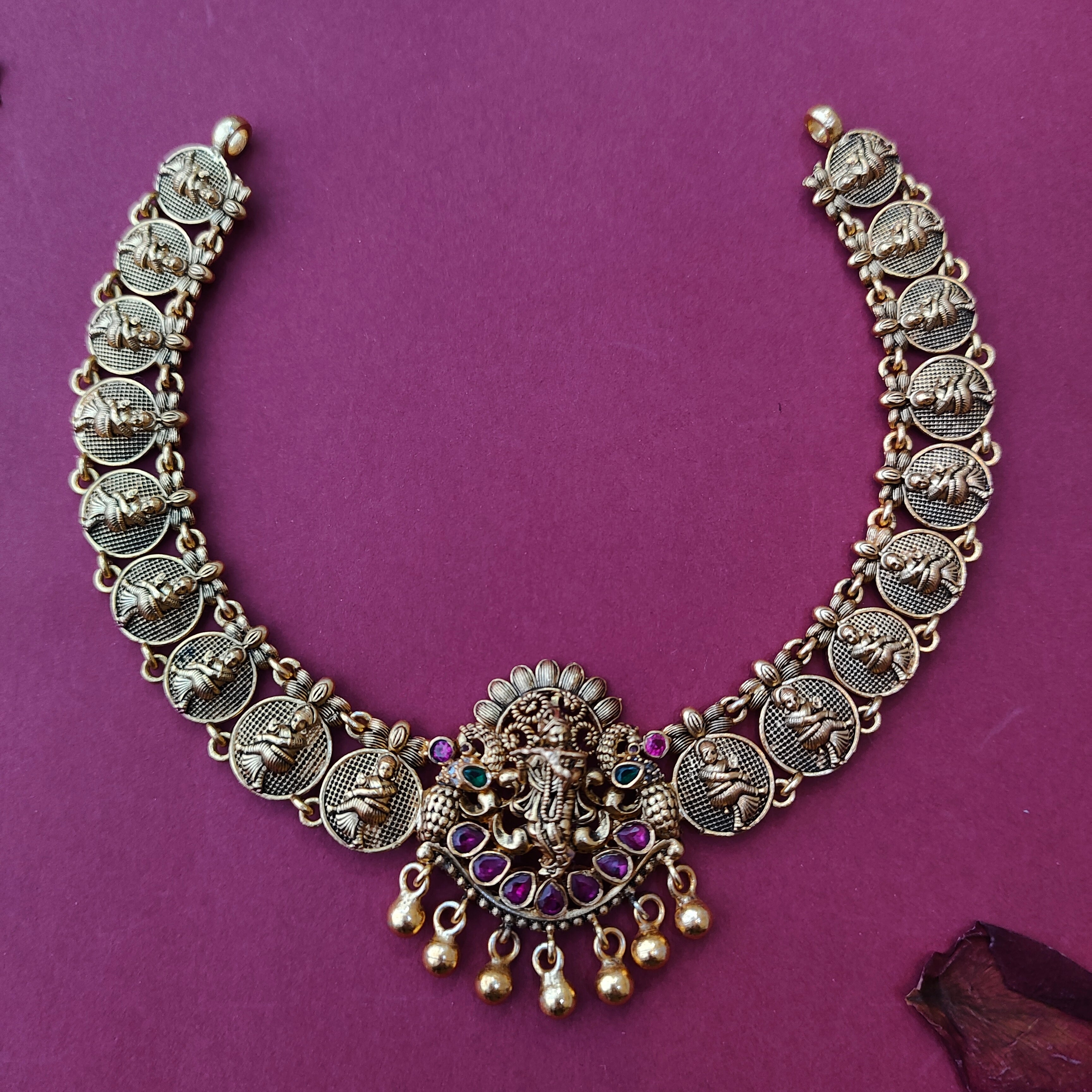 925 Silver Gold Plated Krishna Necklace-1367