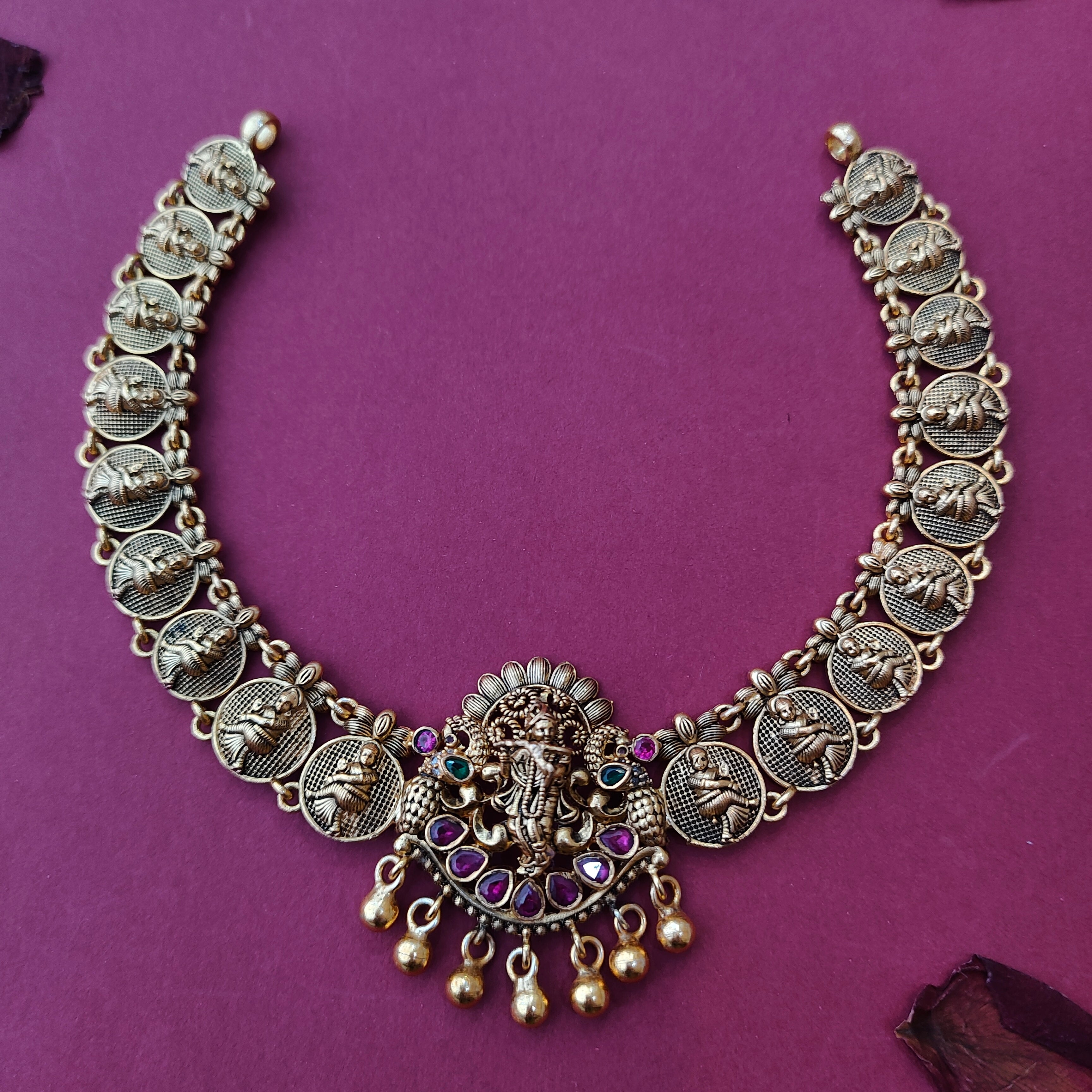 925 Silver Gold Plated Krishna Necklace-1367