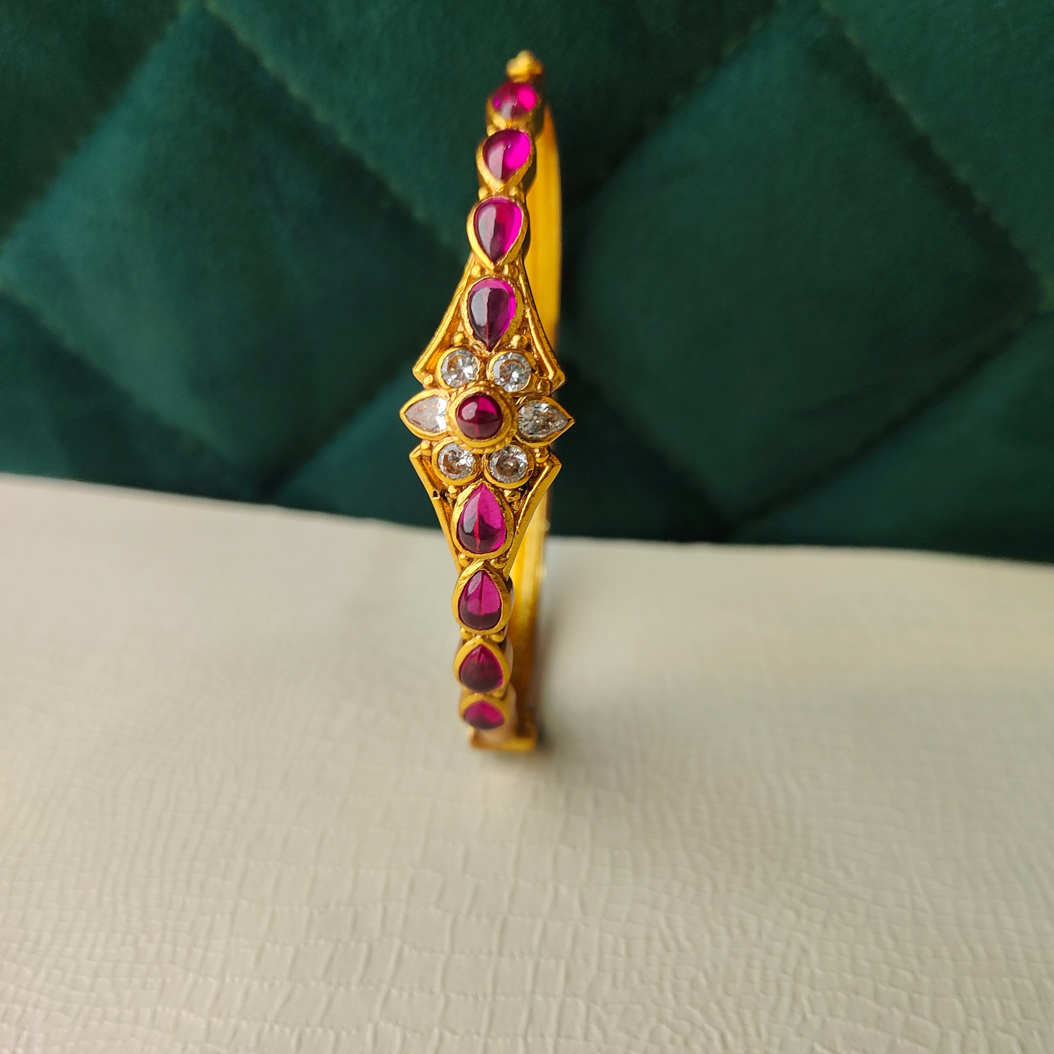 925 Silver Kundan Flower Single Kada -1369