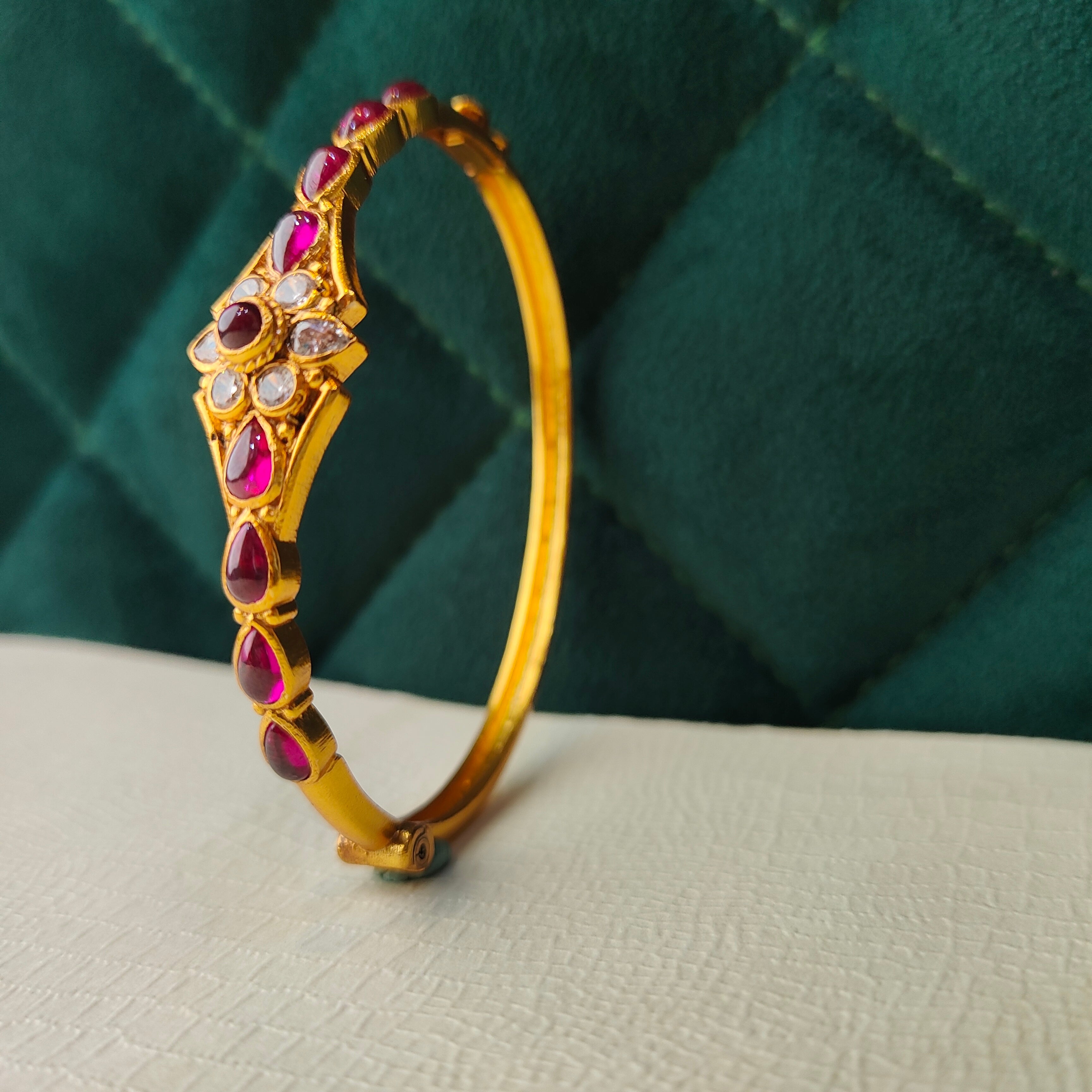 925 Silver Kundan Flower Single Kada -1369