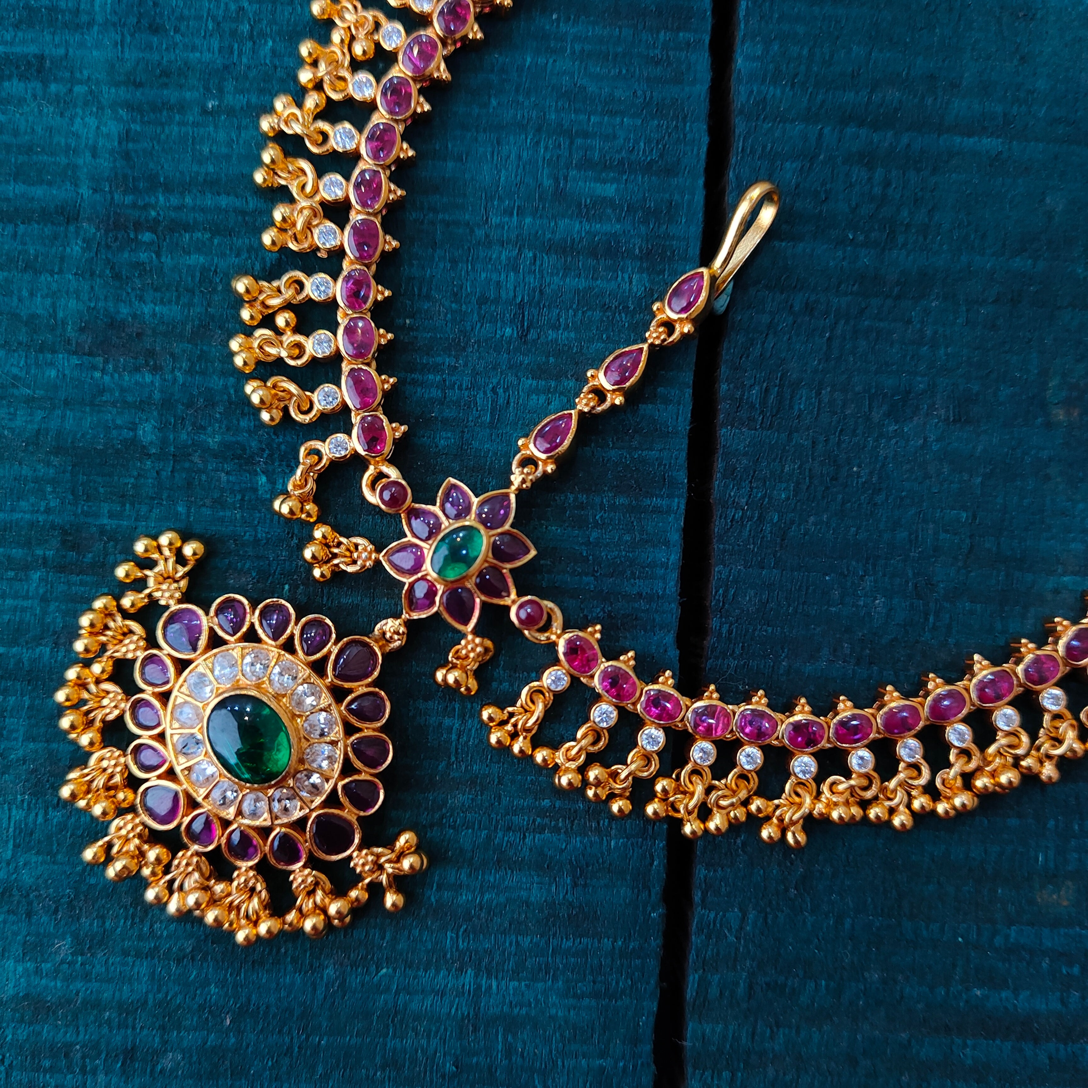 925 Silver Gold Plated Kundan Matha patti -1409