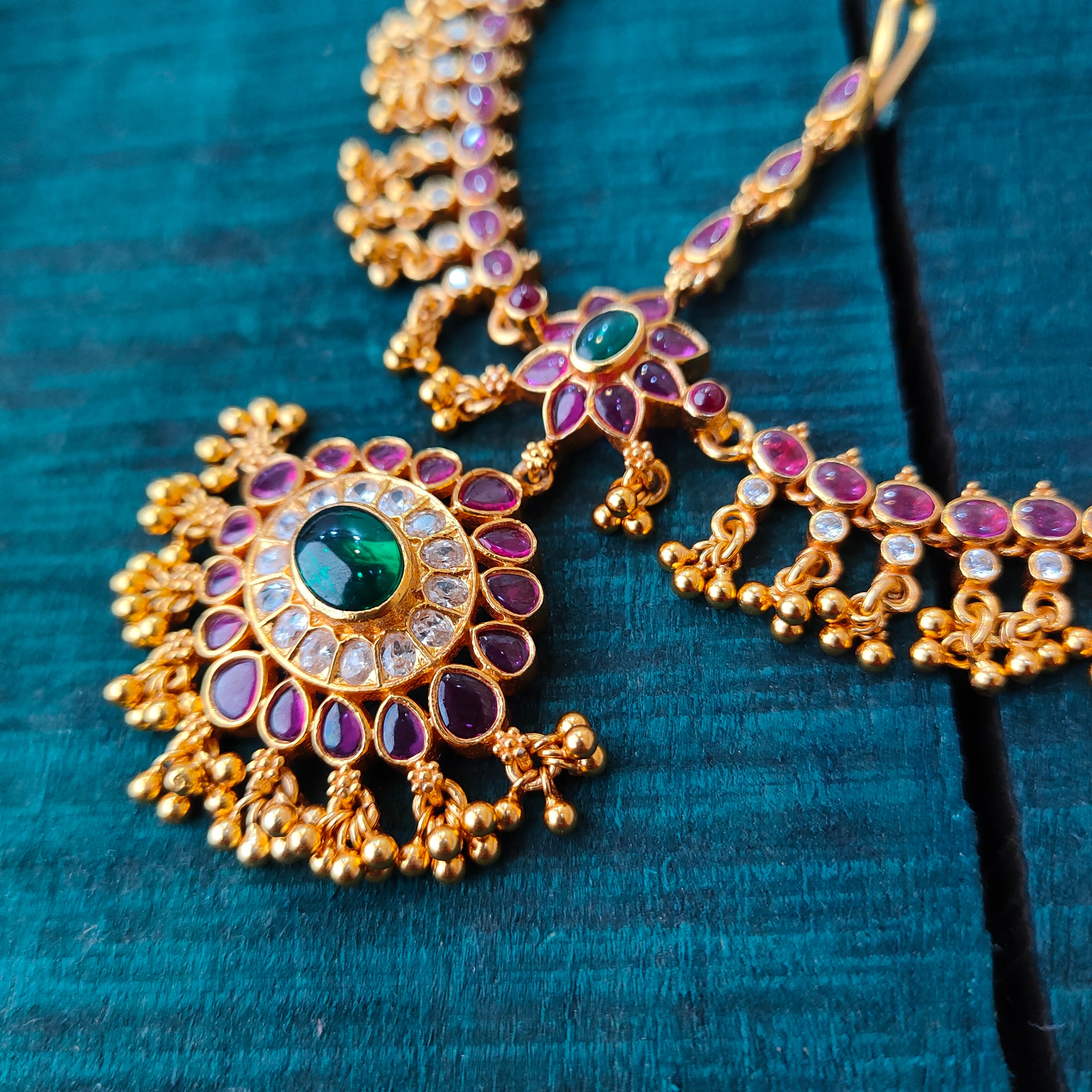 925 Silver Gold Plated Kundan Matha patti -1409