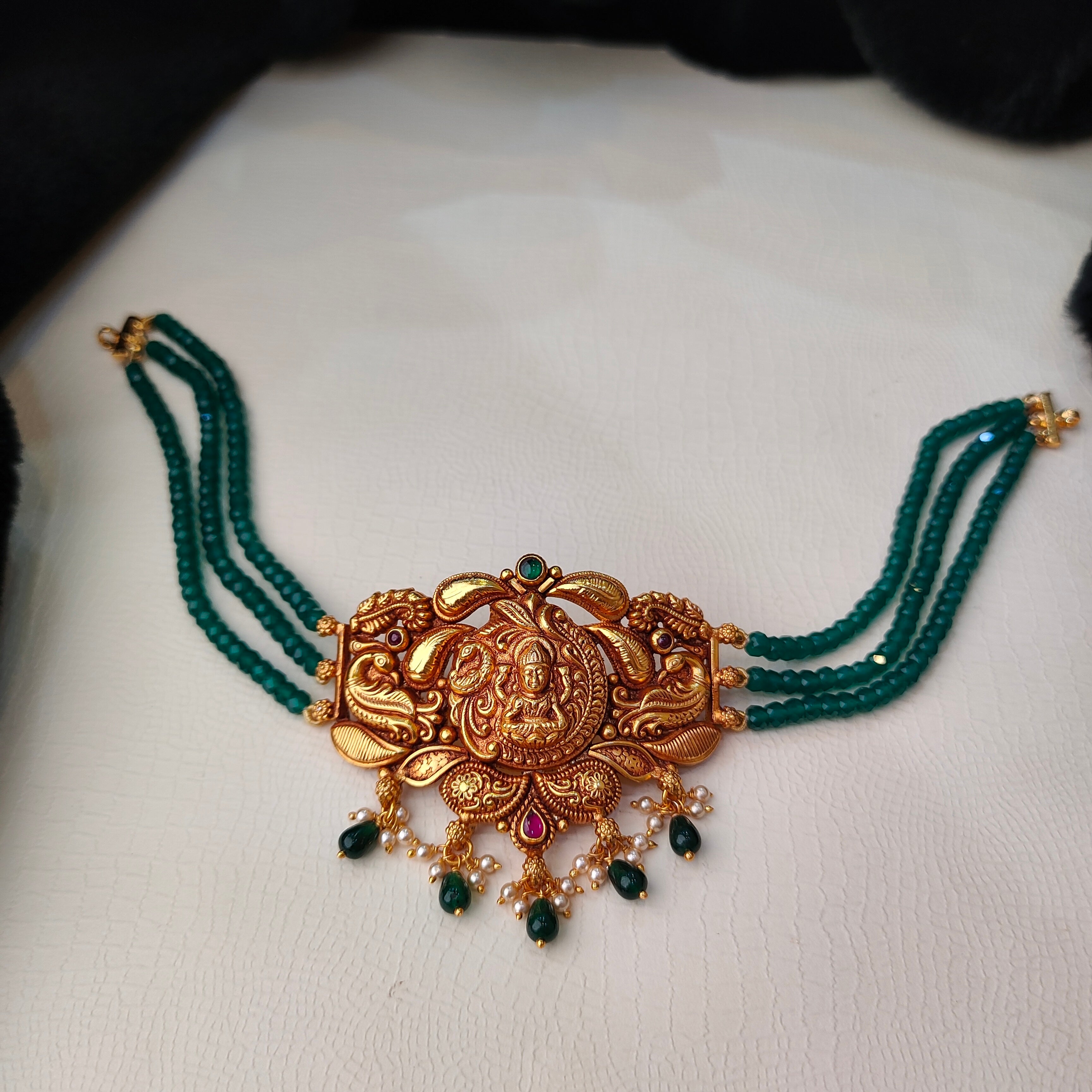 925 Silver Gold Plated Lakshmi Beads Choker- 5627