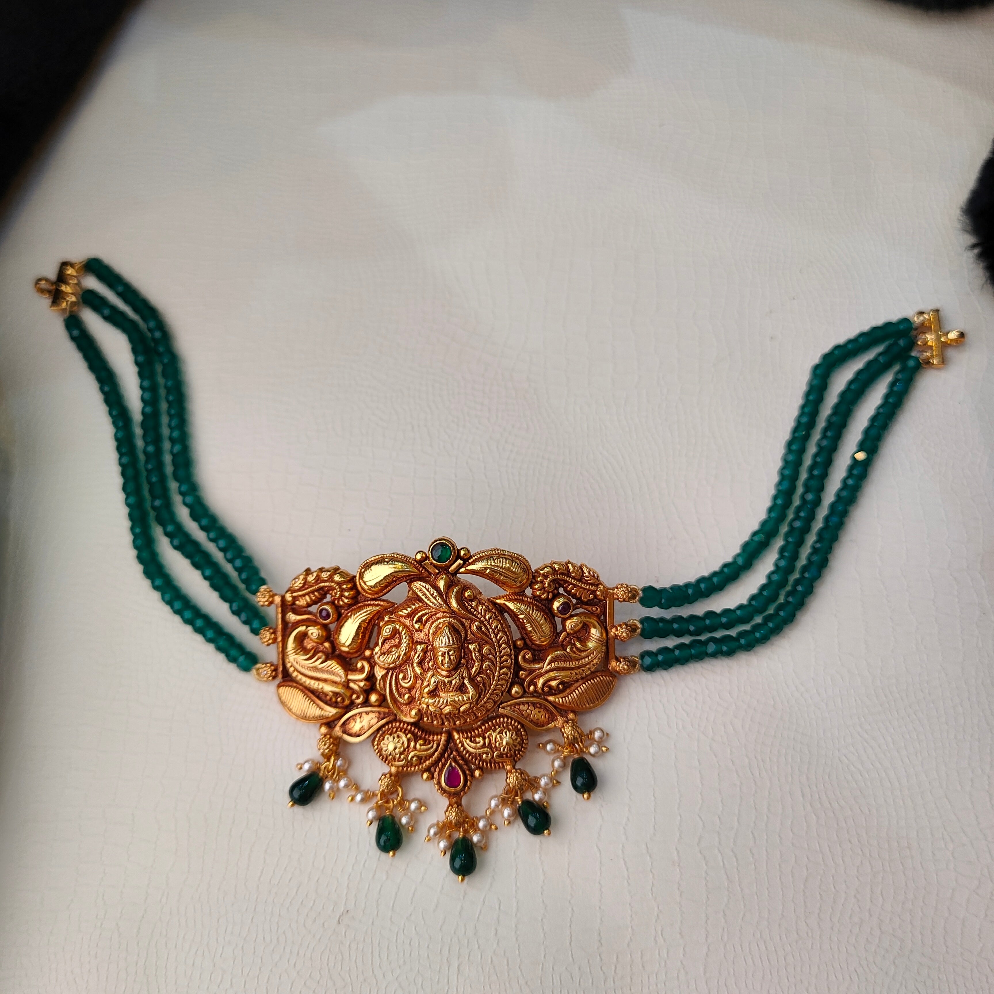 925 Silver Gold Plated Lakshmi Beads Choker- 5627
